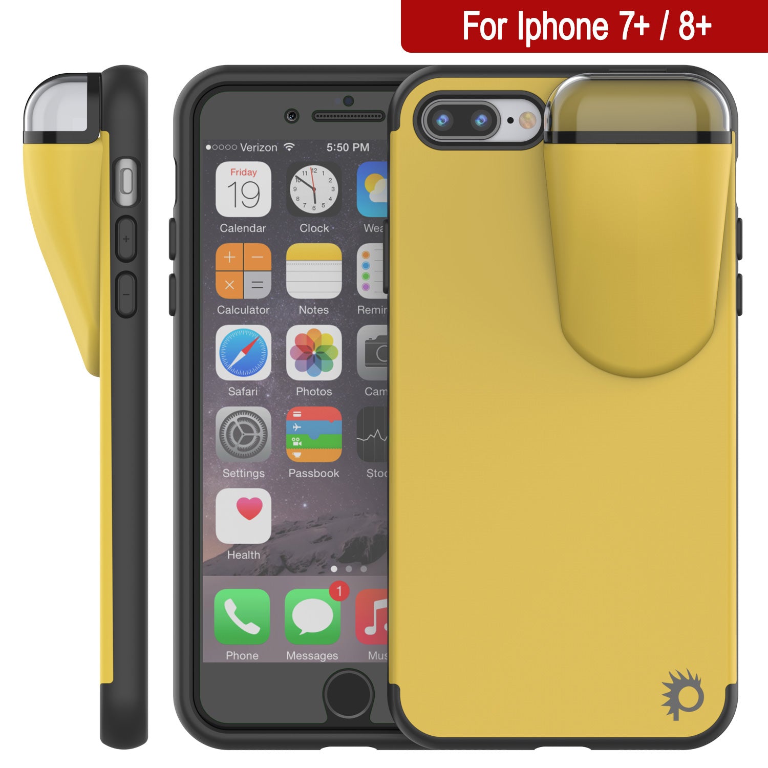 Punkcase iPhone 7+ Plus Airpod Charging Case Holder | Slim & Durable 2 in 1 for iPhone 8+/7+ [Yellow]
