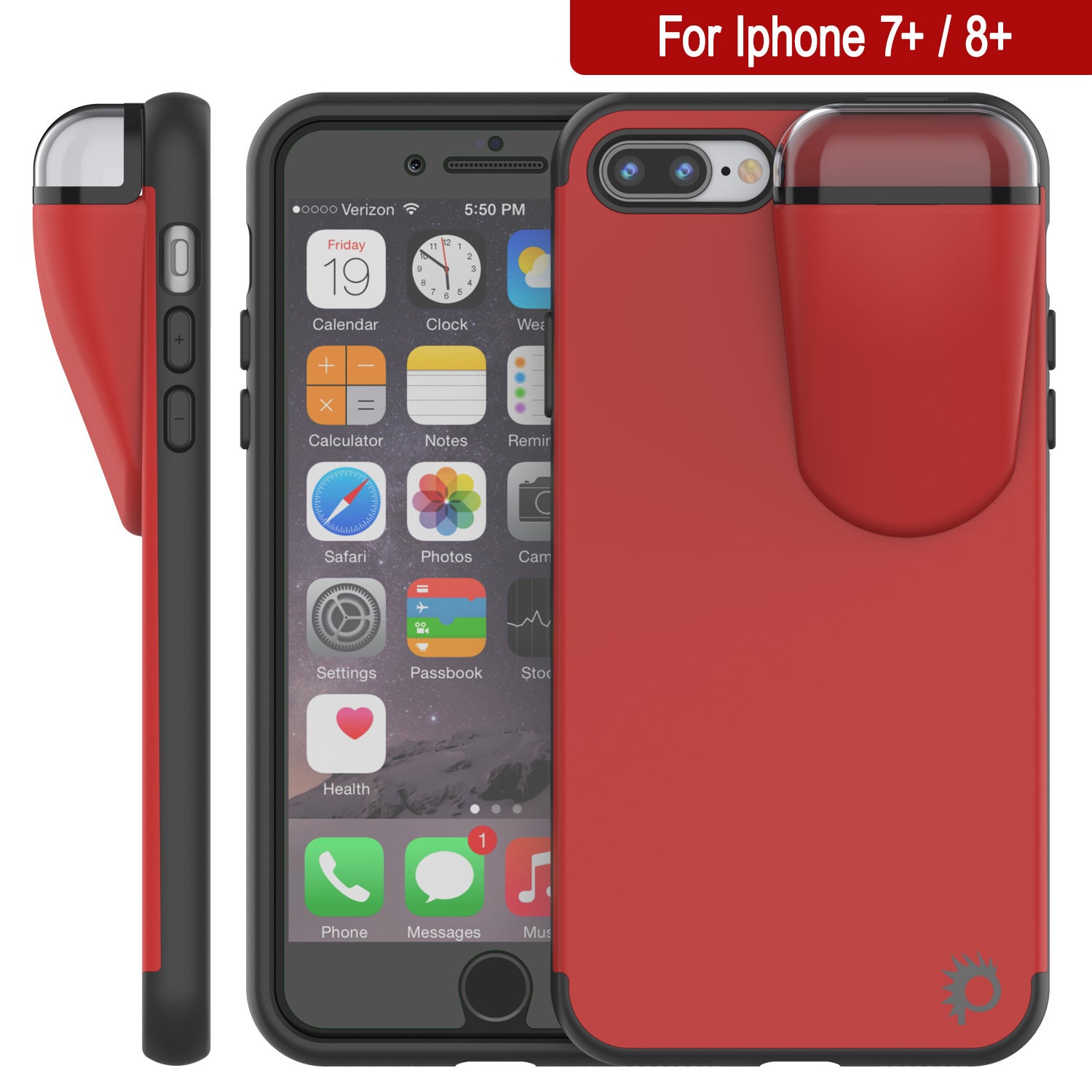 Punkcase iPhone 7+ Plus Airpod Charging Case Holder | Slim & Durable 2 in 1 for iPhone 8+/7+ [Red]