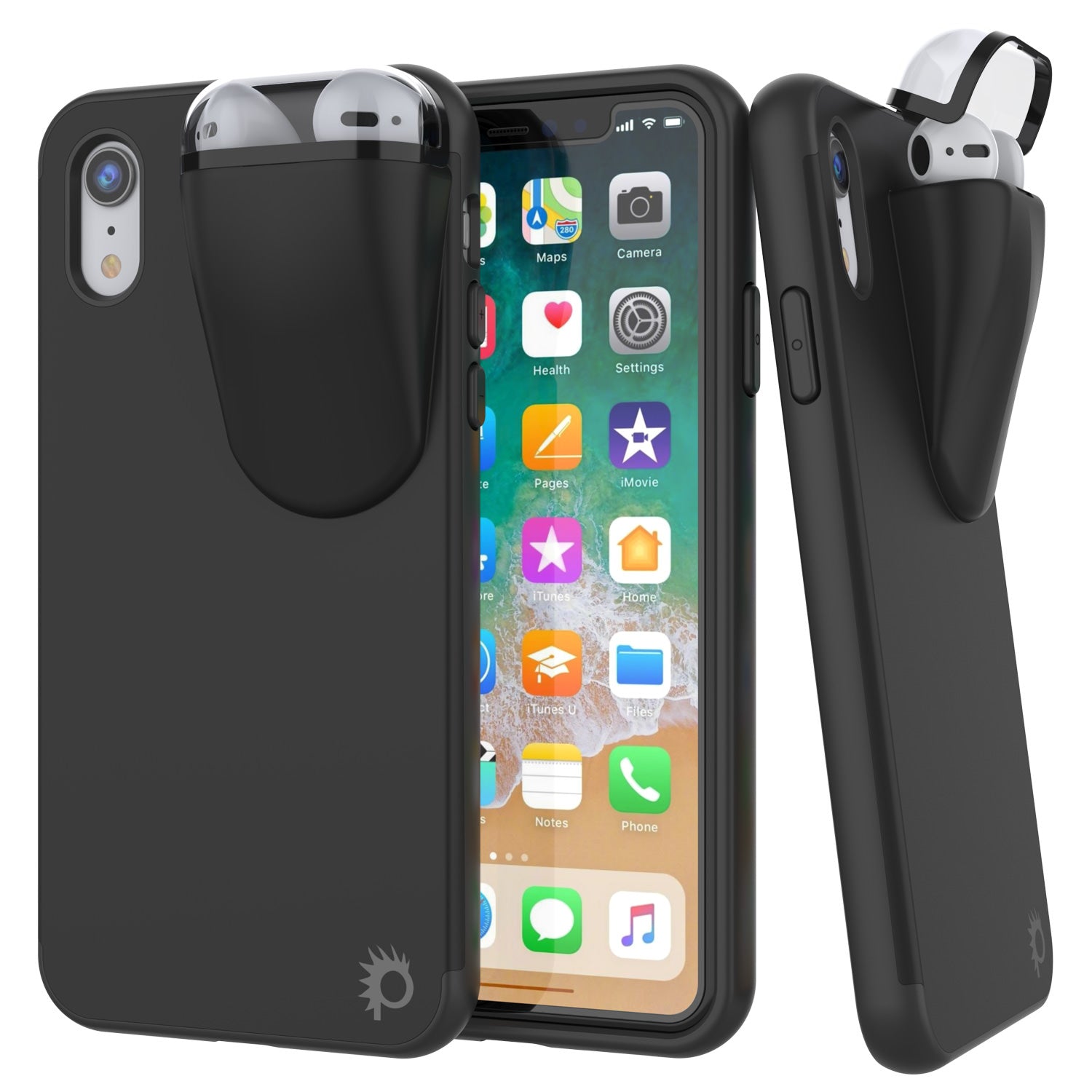Punkcase iPhone XR Airpod Charging Case Holder | Slim & Durable 2 in 1 [Black]