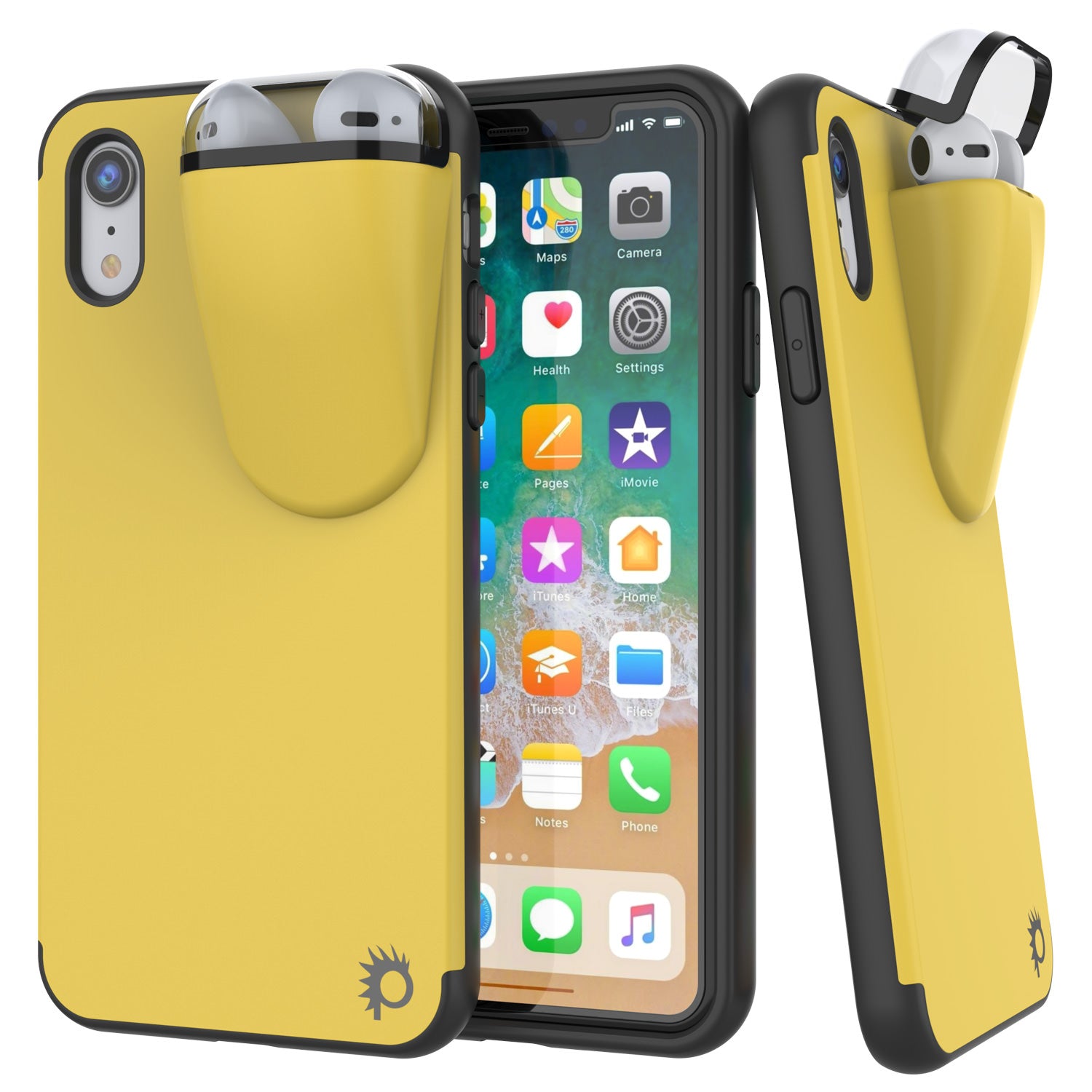 Punkcase iPhone XR Airpod Charging Case Holder | Slim & Durable 2 in 1 [Yellow]