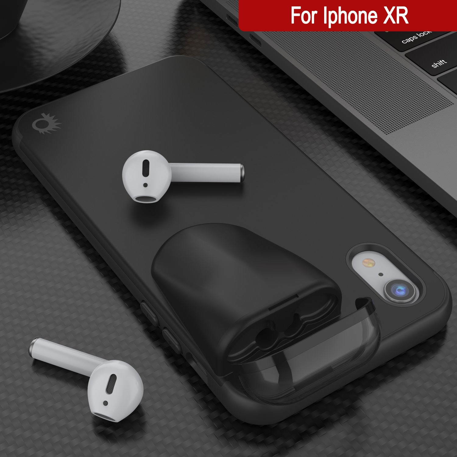 Punkcase iPhone XR Airpod Charging Case Holder | Slim & Durable 2 in 1 [Black]