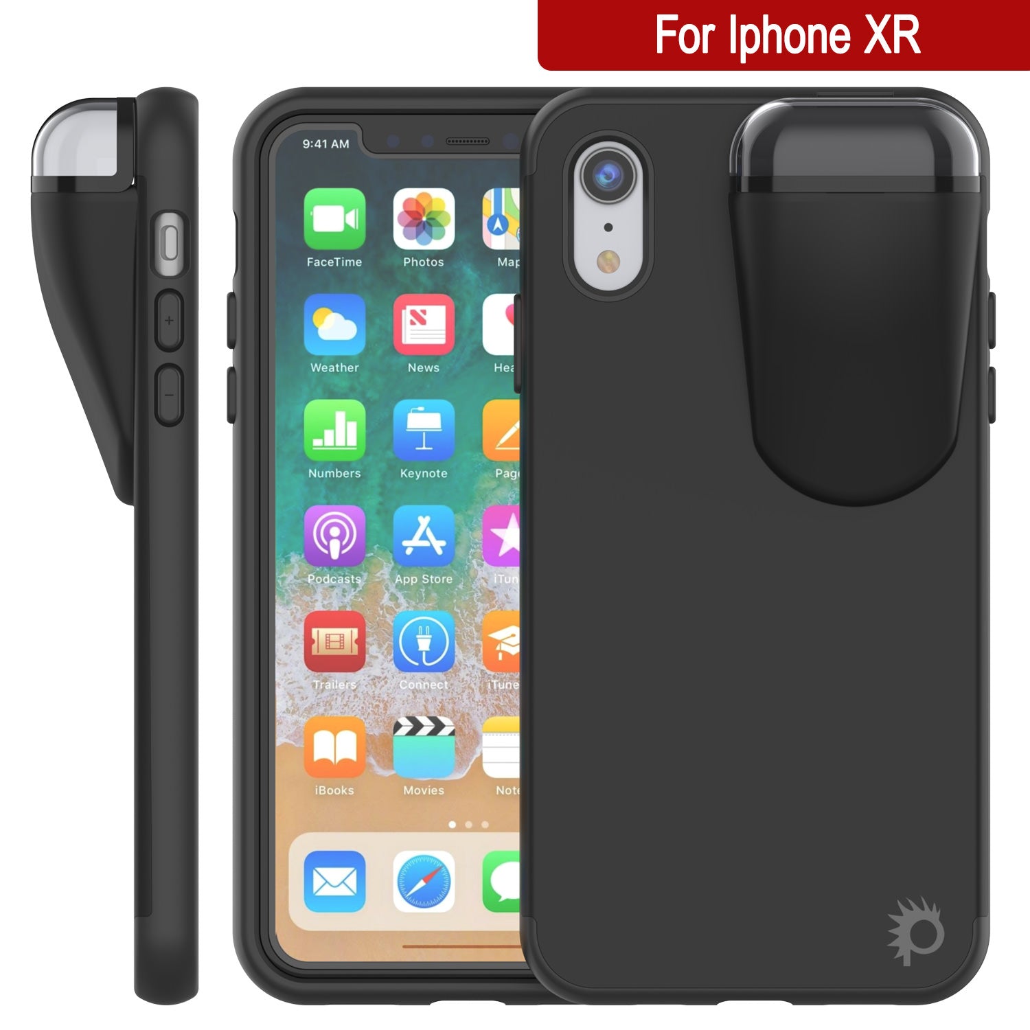 Punkcase iPhone XR Airpod Charging Case Holder | Slim & Durable 2 in 1 [Black]
