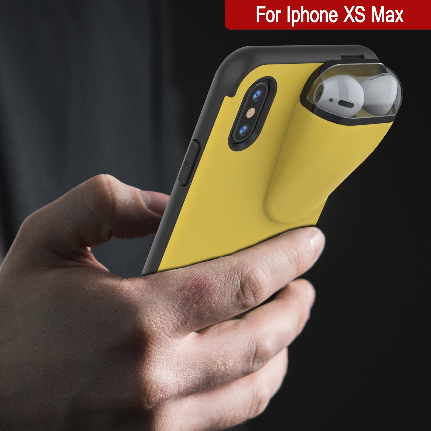 Punkcase iPhone XS Max Airpod Charging Case Holder | Slim & Durable 2 in 1 [Yellow]