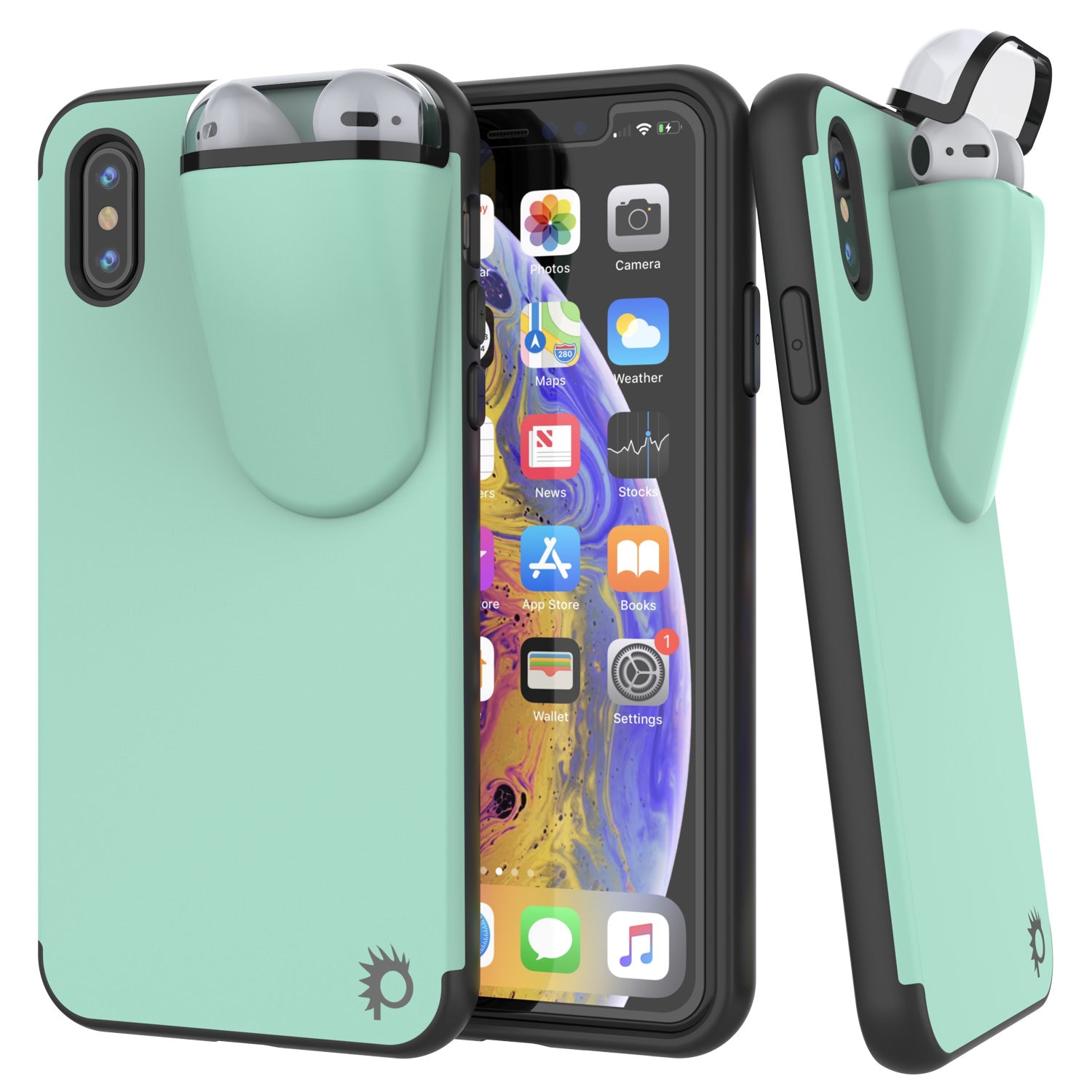 Punkcase iPhone XS Max Airpod Charging Case Holder | Slim & Durable 2 in 1 [Teal]