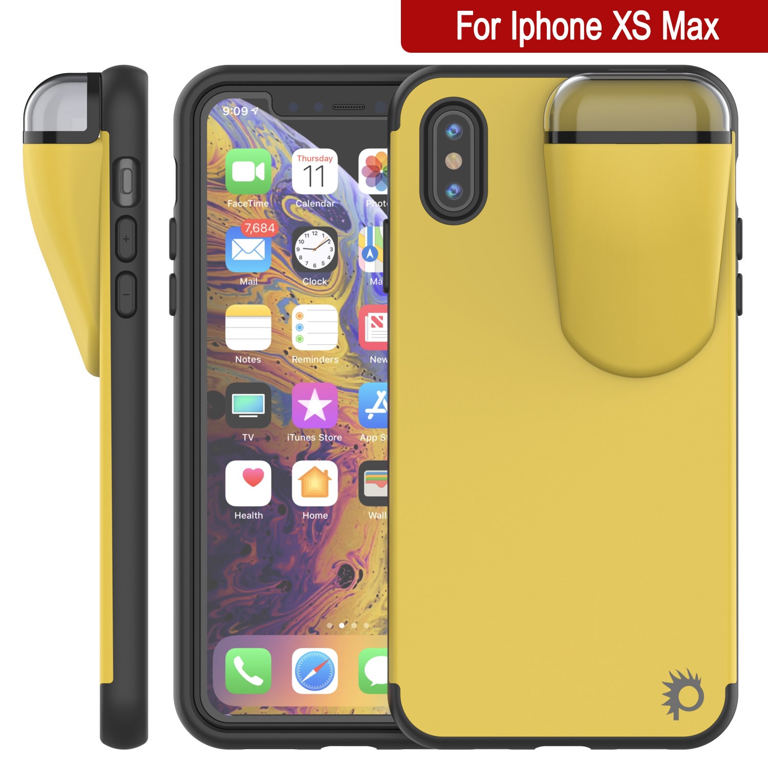 Punkcase iPhone XS Max Airpod Charging Case Holder | Slim & Durable 2 in 1 [Yellow]