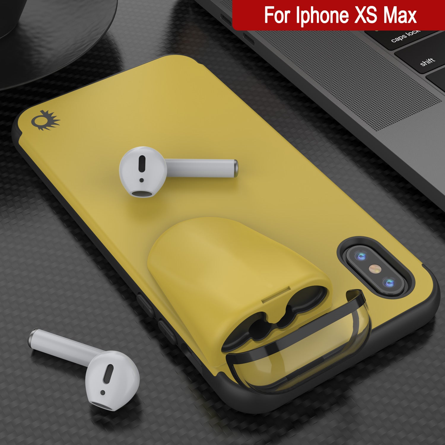 Punkcase iPhone XS Max Airpod Charging Case Holder | Slim & Durable 2 in 1 [Yellow]