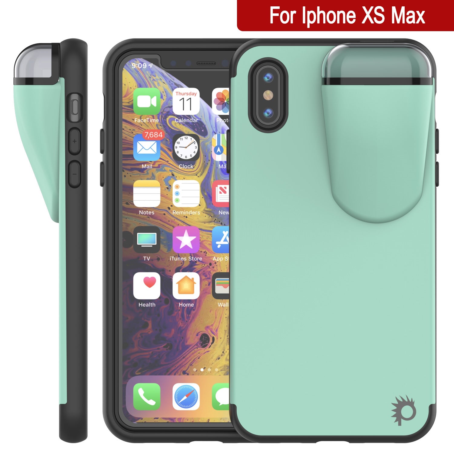 Punkcase iPhone XS Max Airpod Charging Case Holder | Slim & Durable 2 in 1 [Teal]