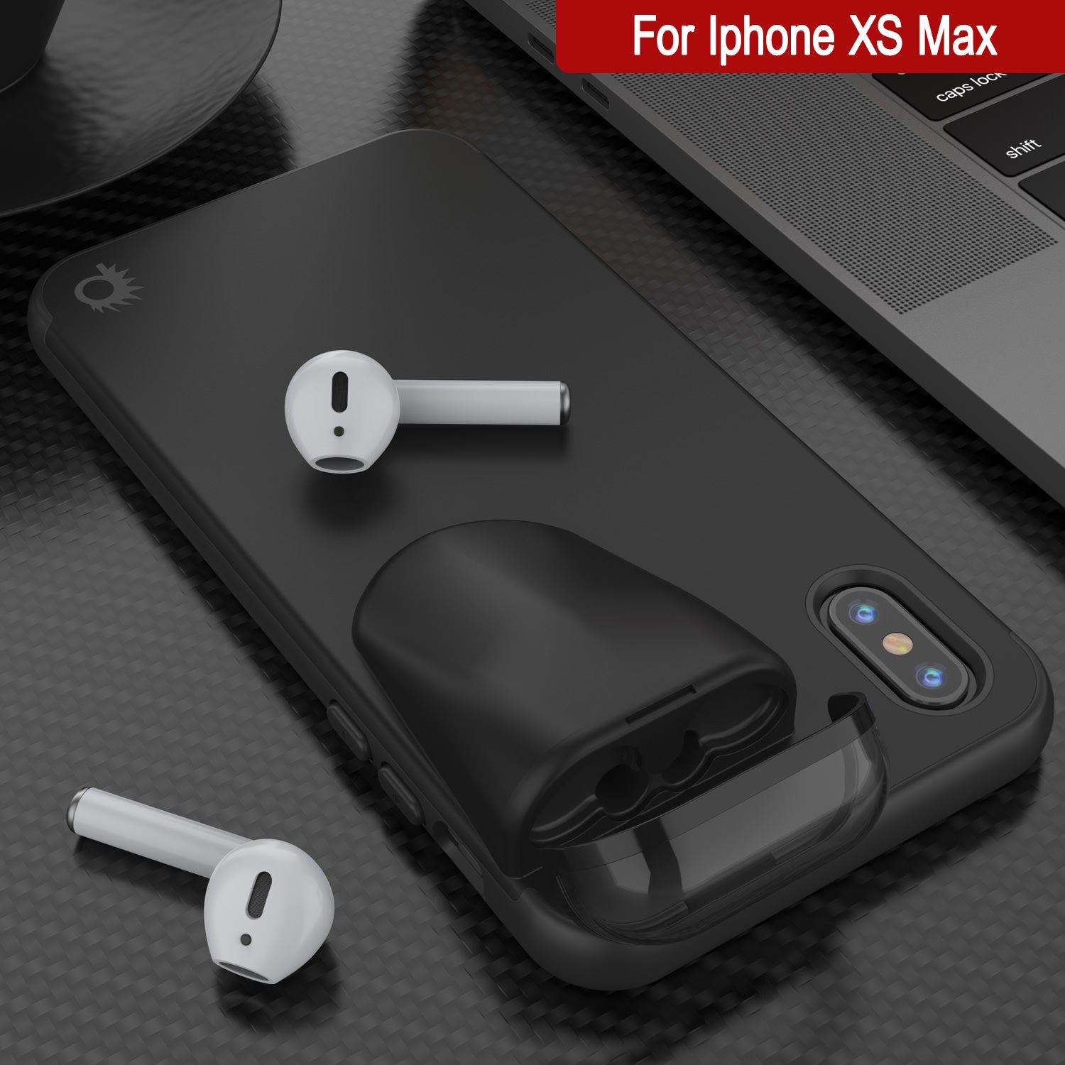 Punkcase iPhone XS Max Airpod Charging Case Holder | Slim & Durable 2 in 1 [Black]
