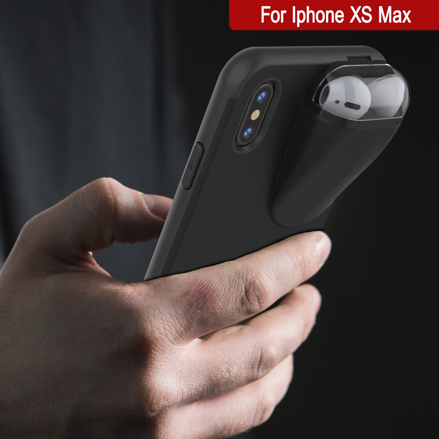 Punkcase iPhone XS Max Airpod Charging Case Holder | Slim & Durable 2 in 1 [Black]
