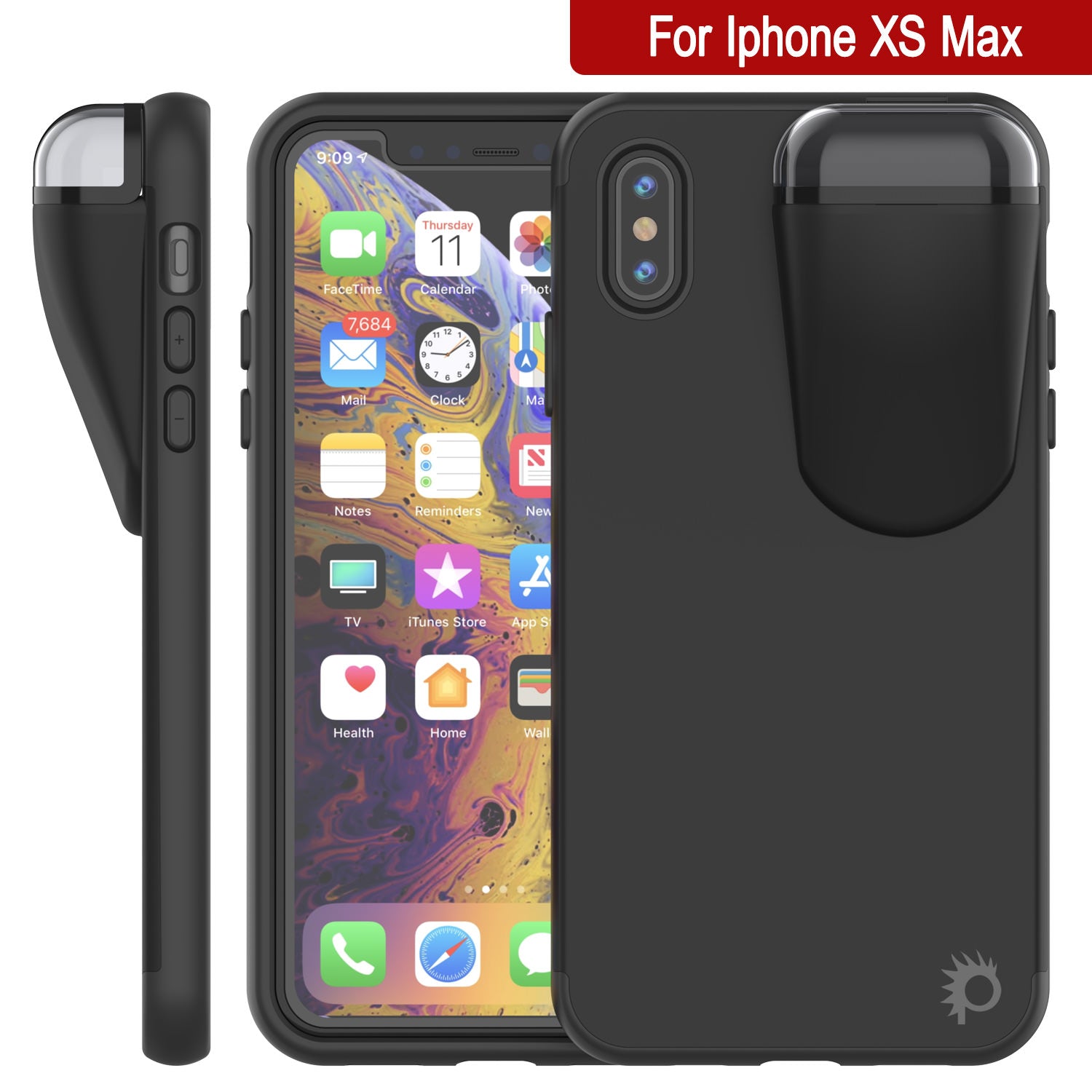 Punkcase iPhone XS Max Airpod Charging Case Holder | Slim & Durable 2 in 1 [Black]