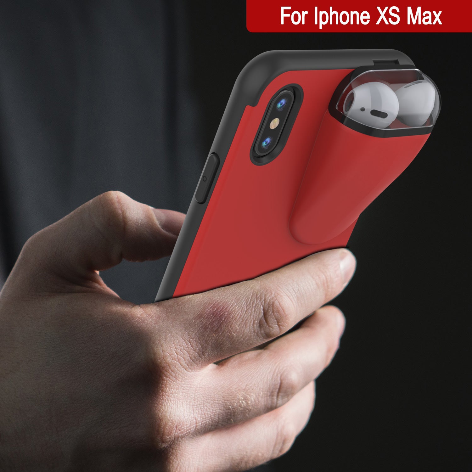 Punkcase iPhone XS Max Airpod Charging Case Holder | Slim & Durable 2 in 1 [Red]