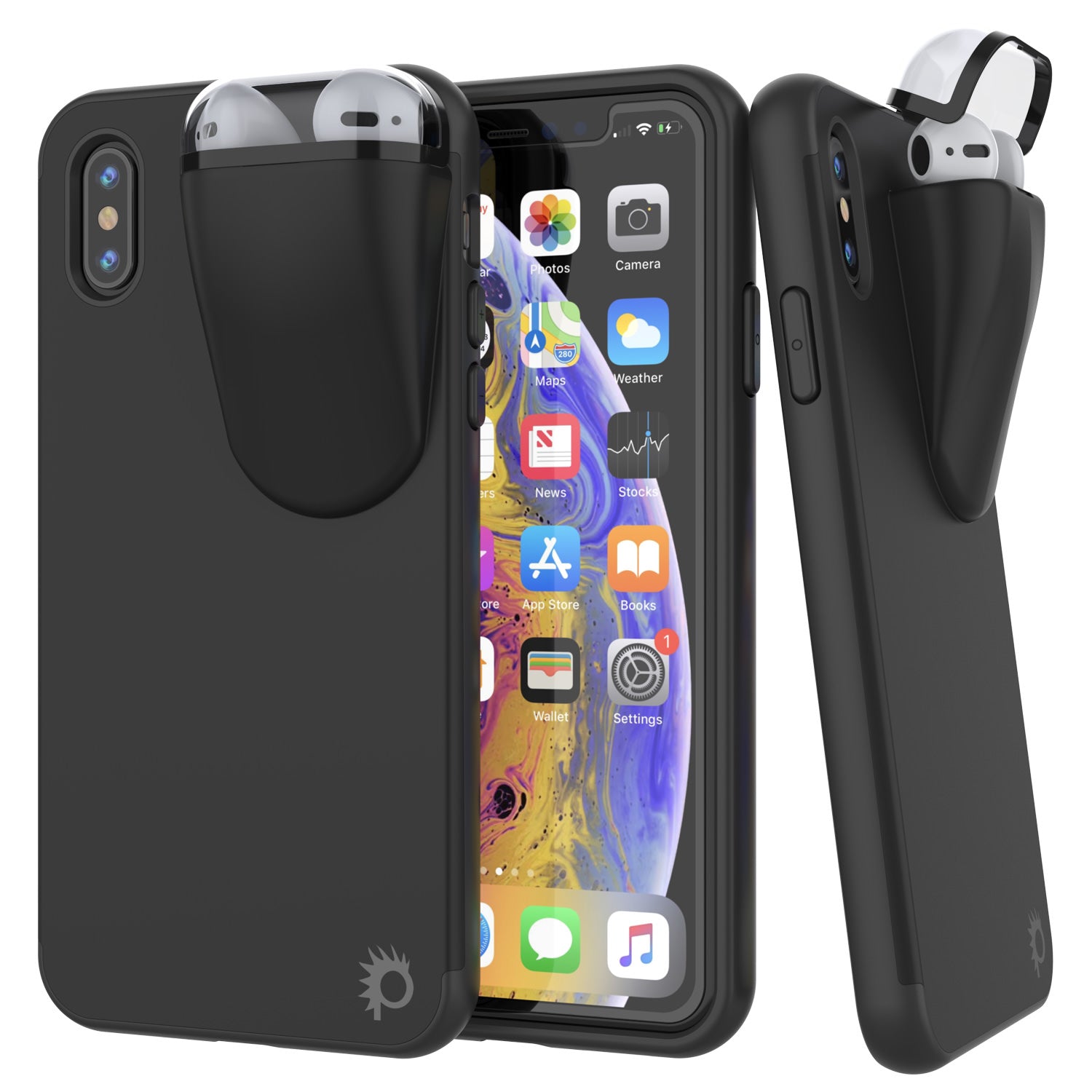 Punkcase iPhone XS Max Airpod Charging Case Holder | Slim & Durable 2 in 1 [Black]