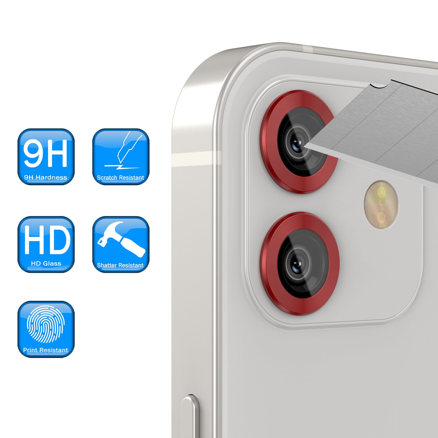 [2 Pack] Punkcase for iPhone 12 Mini Camera Protector Ring [Red]