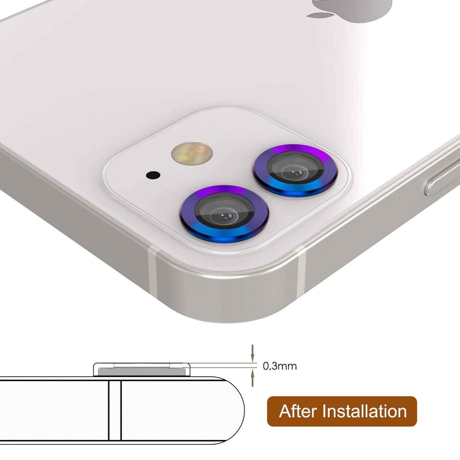 [2 Pack] Punkcase for iPhone 12 Mini Camera Protector Ring [Rainbow]