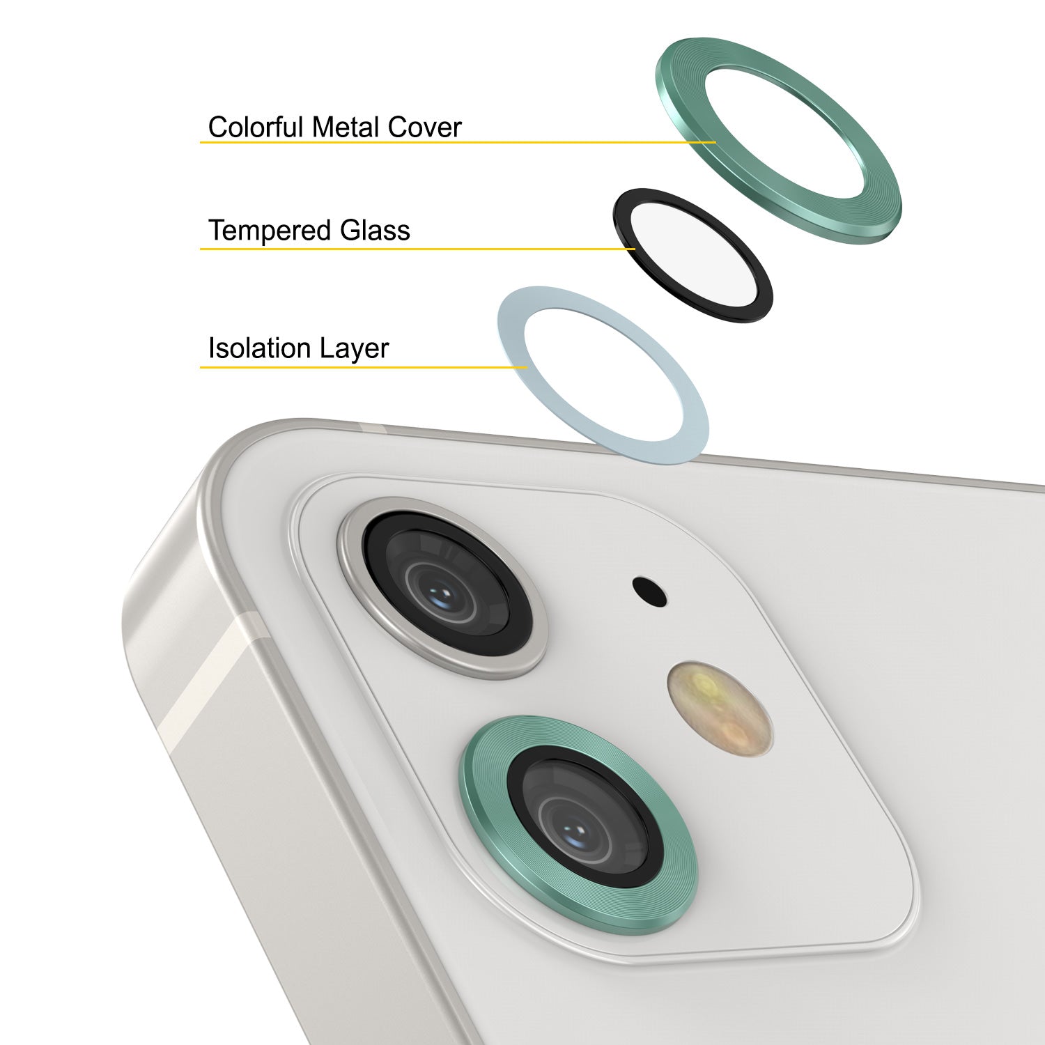 [2 Pack] Punkcase for iPhone 12 Mini Camera Protector Ring [Green]