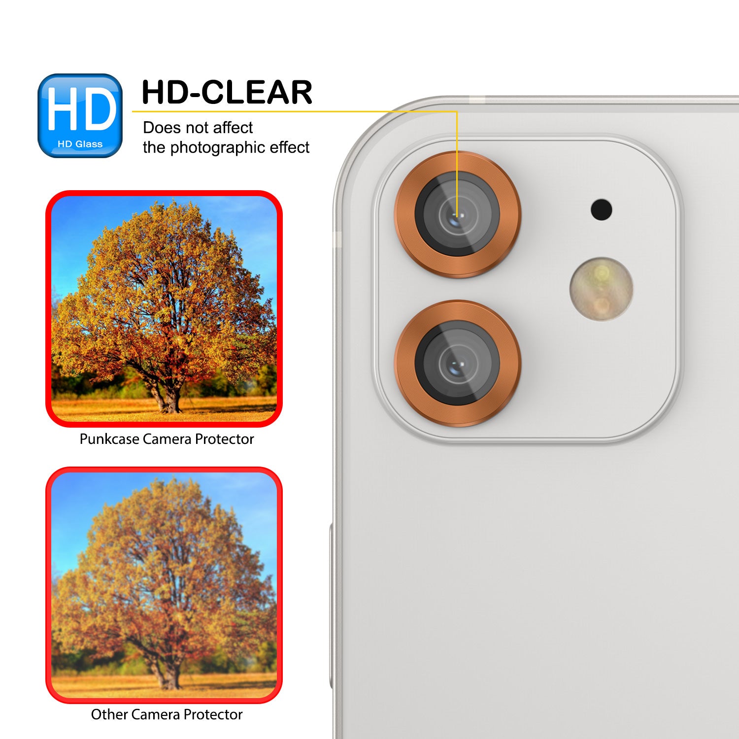 [2 Pack] Punkcase for iPhone 12 Camera Protector Ring [Orange]