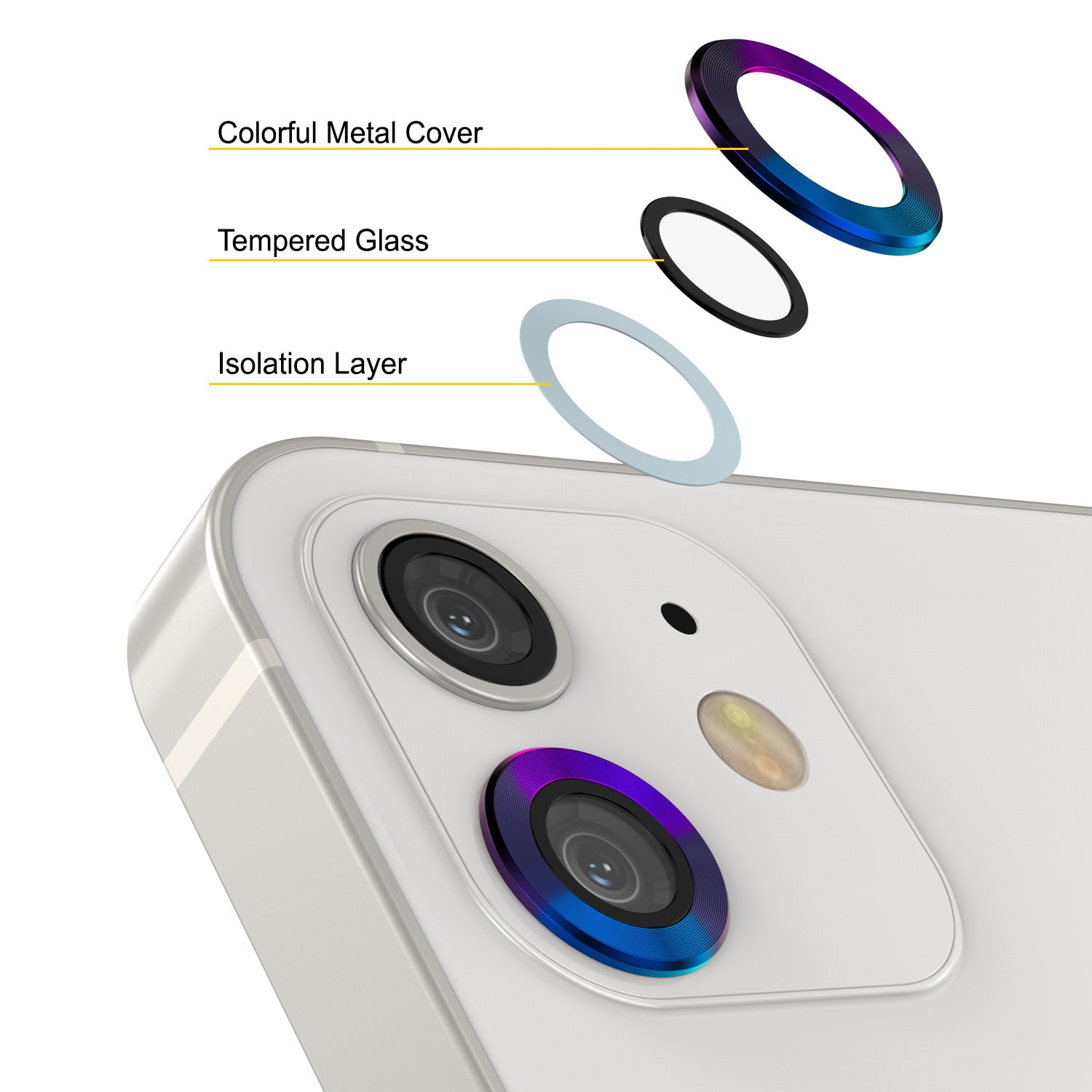[2 Pack] Punkcase for iPhone 12 Camera Protector Ring [Rainbow]