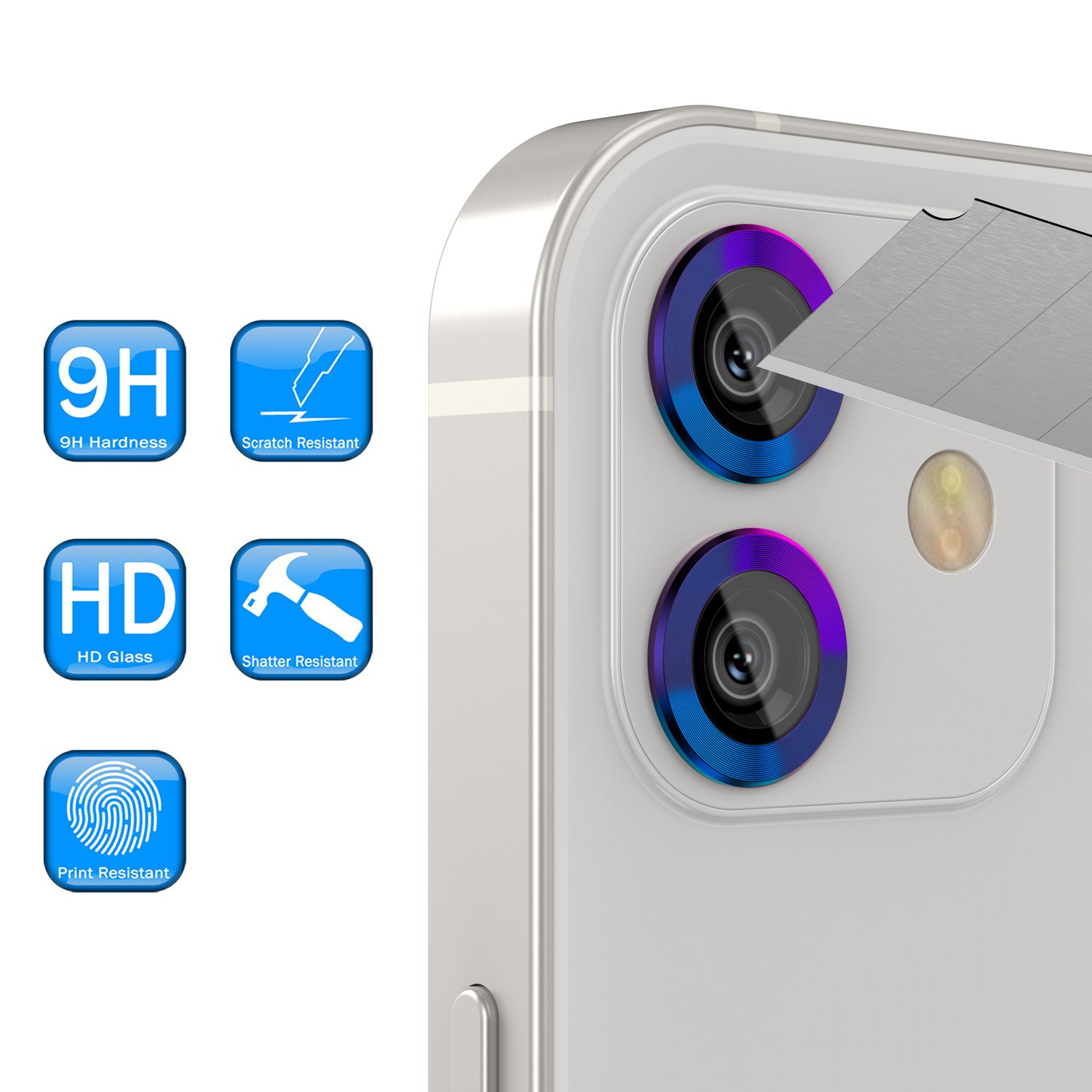 [2 Pack] Punkcase for iPhone 12 Camera Protector Ring [Rainbow]