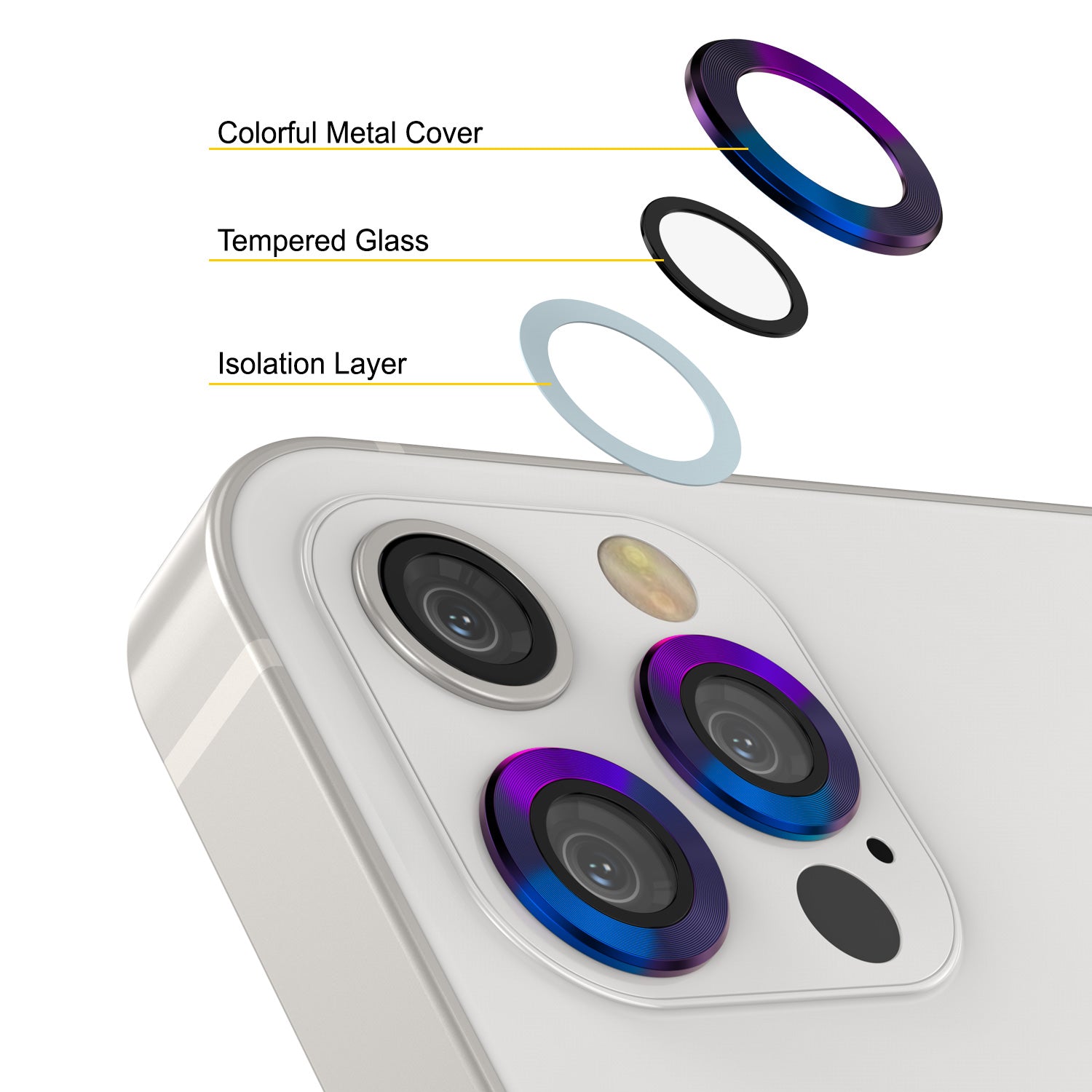 [3 Pack] Punkcase for iPhone 12 Pro Camera Protector Ring [Rainbow]