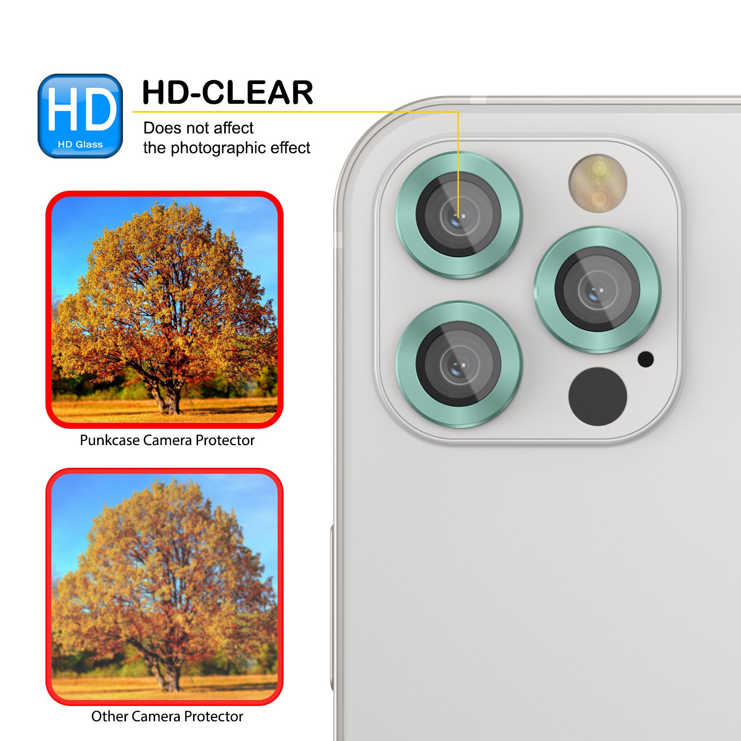 [3 Pack] Punkcase for iPhone 12 Pro Camera Protector Ring [Green]