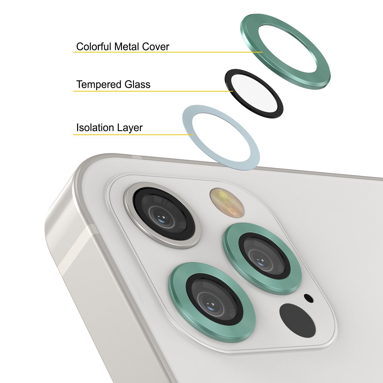 [3 Pack] Punkcase for iPhone 12 Pro Camera Protector Ring [Green]