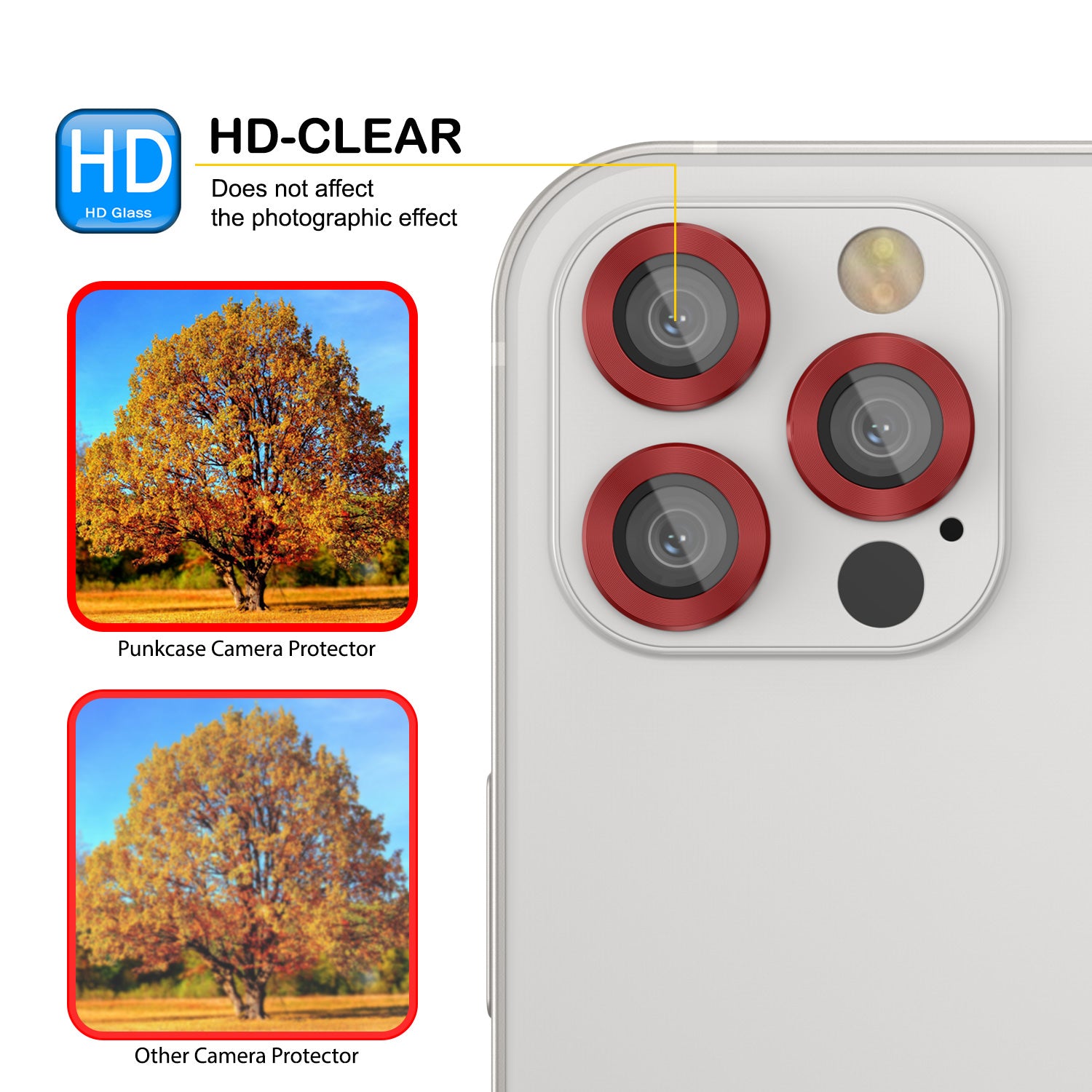 [3 Pack] Punkcase for iPhone 12 Pro Camera Protector Ring [Red]