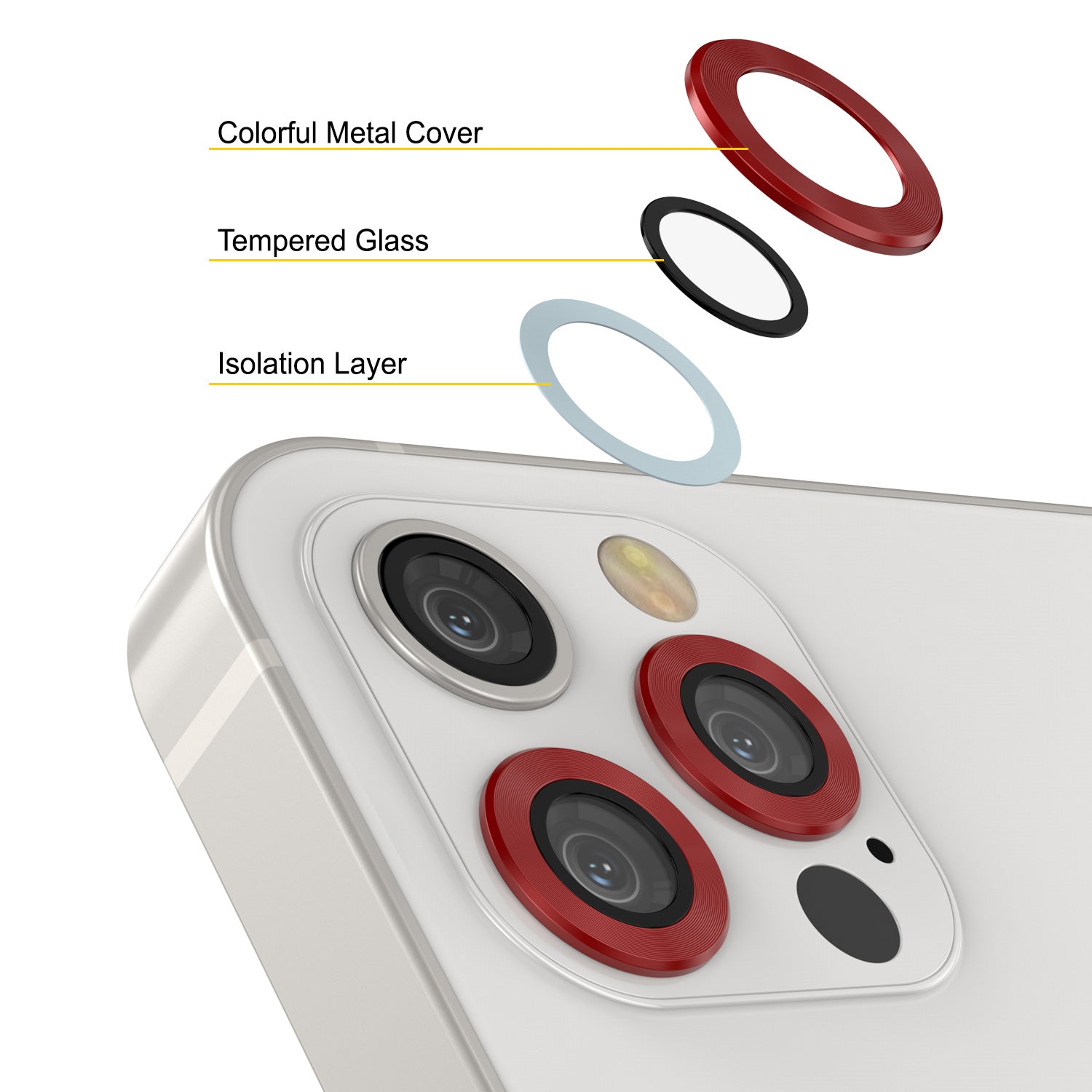 [3 Pack] Punkcase for iPhone 12 Pro Camera Protector Ring [Red]