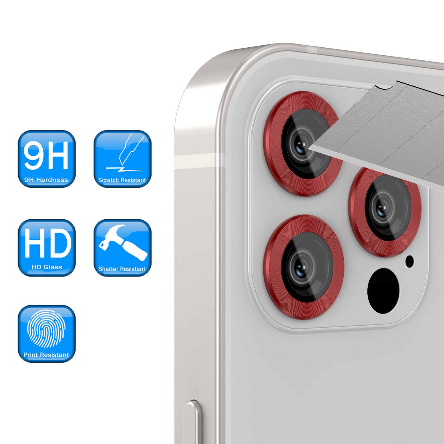 [3 Pack] Punkcase for iPhone 12 Pro Camera Protector Ring [Red]