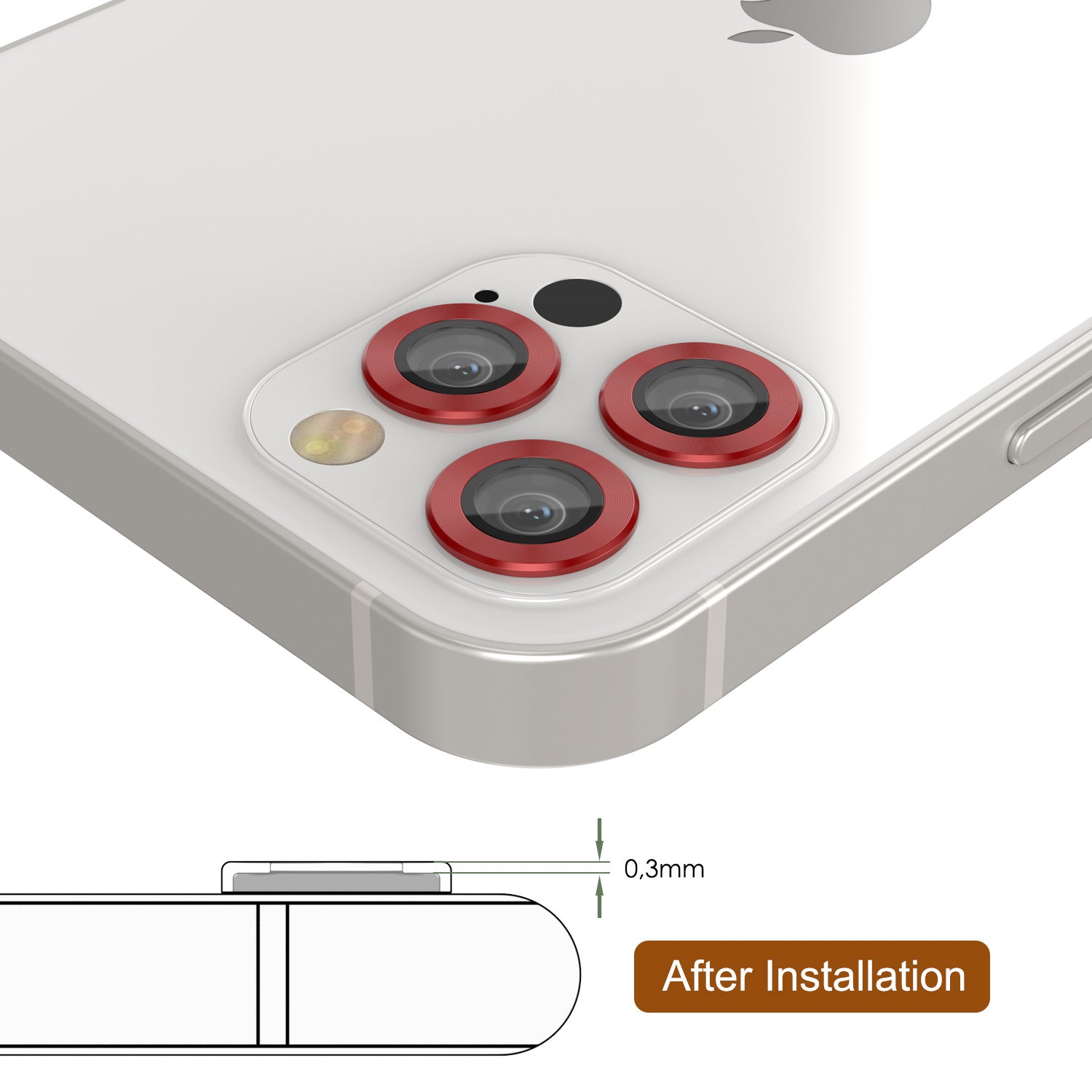 [3 Pack] Punkcase for iPhone 12 Pro Camera Protector Ring [Red]