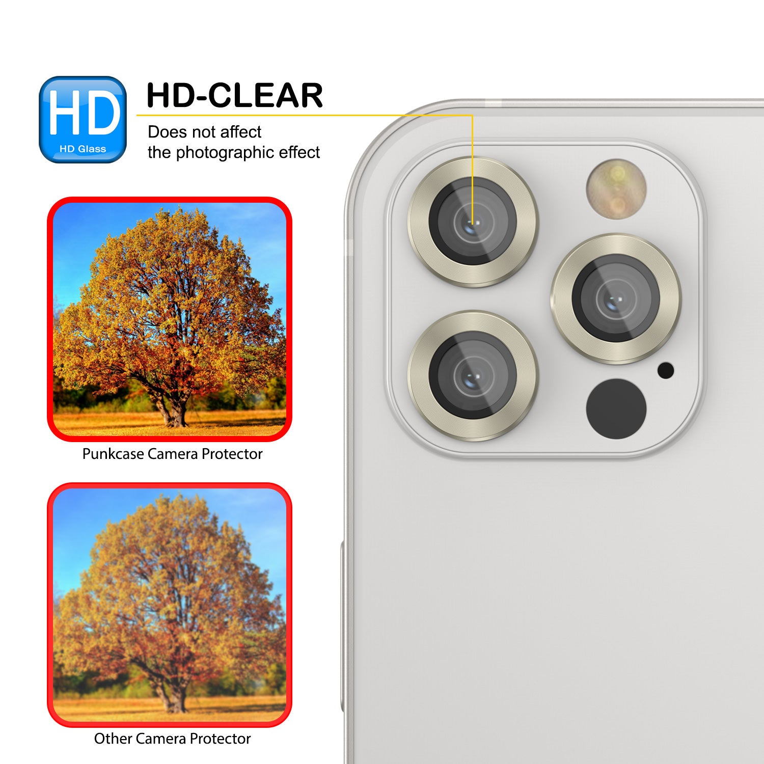 [3 Pack] Punkcase for iPhone 12 Pro Camera Protector Ring [Gold]