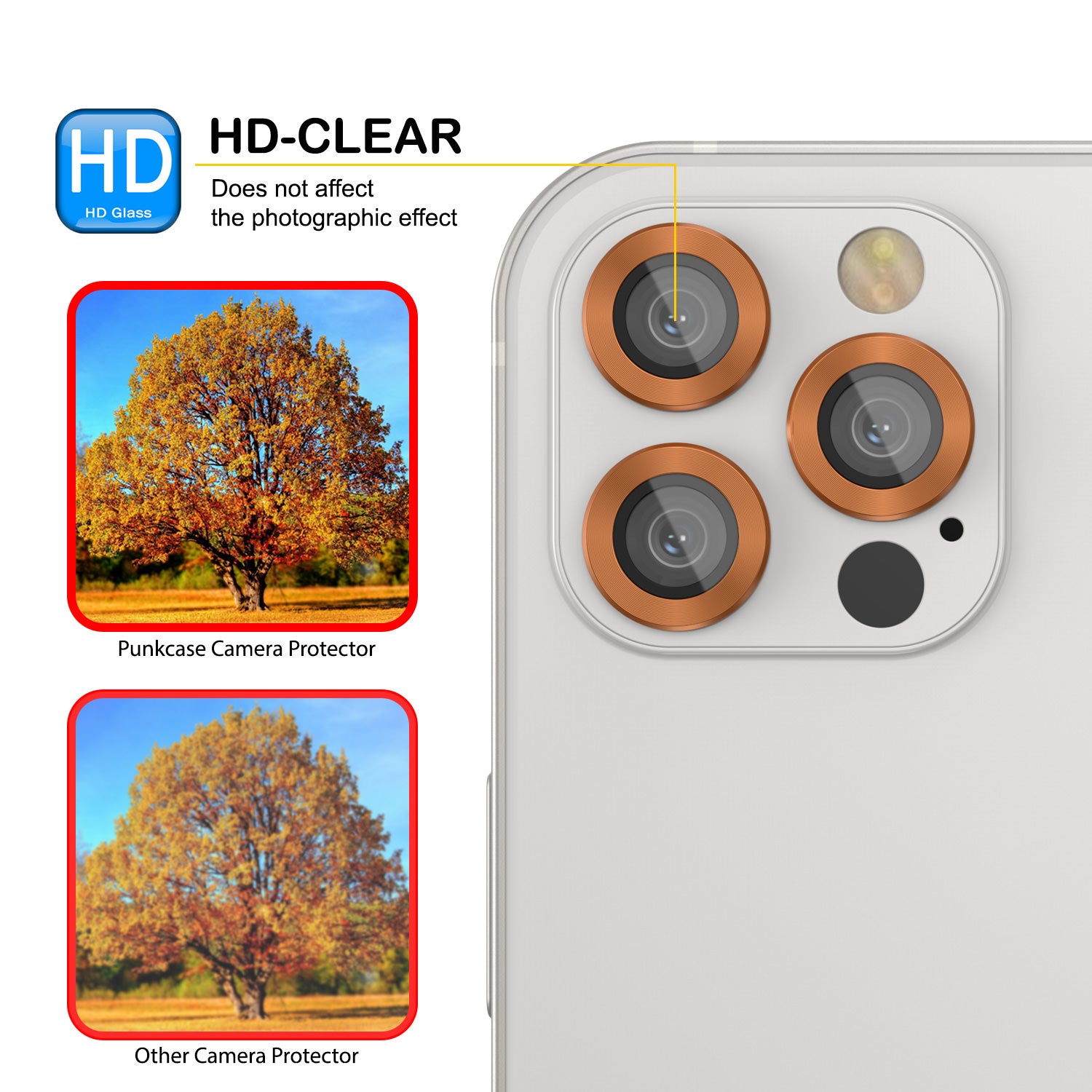 [3 Pack] Punkcase for iPhone 12 Pro Max Camera Protector Ring [Orange]