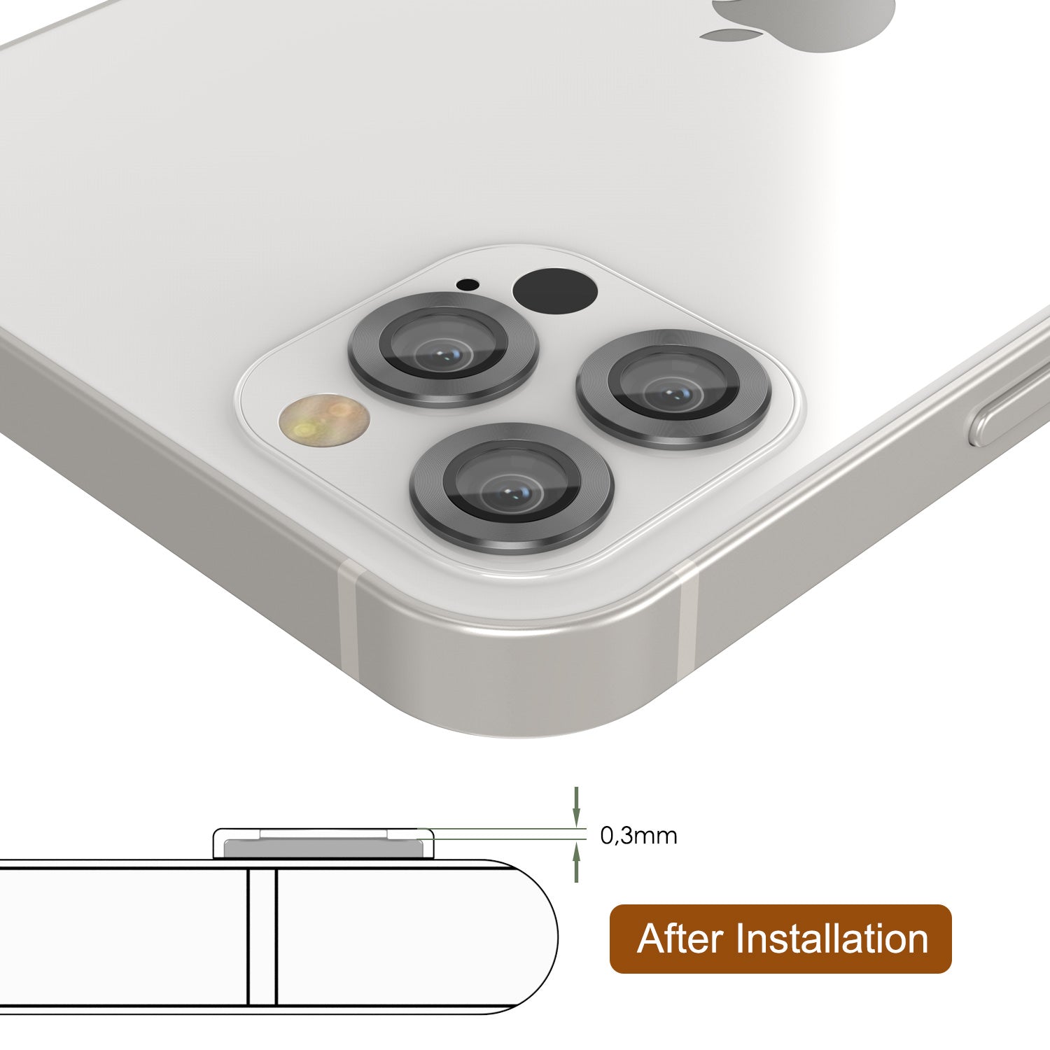 [3 Pack] Punkcase for iPhone 12 Pro Max Camera Protector Ring [Grey]