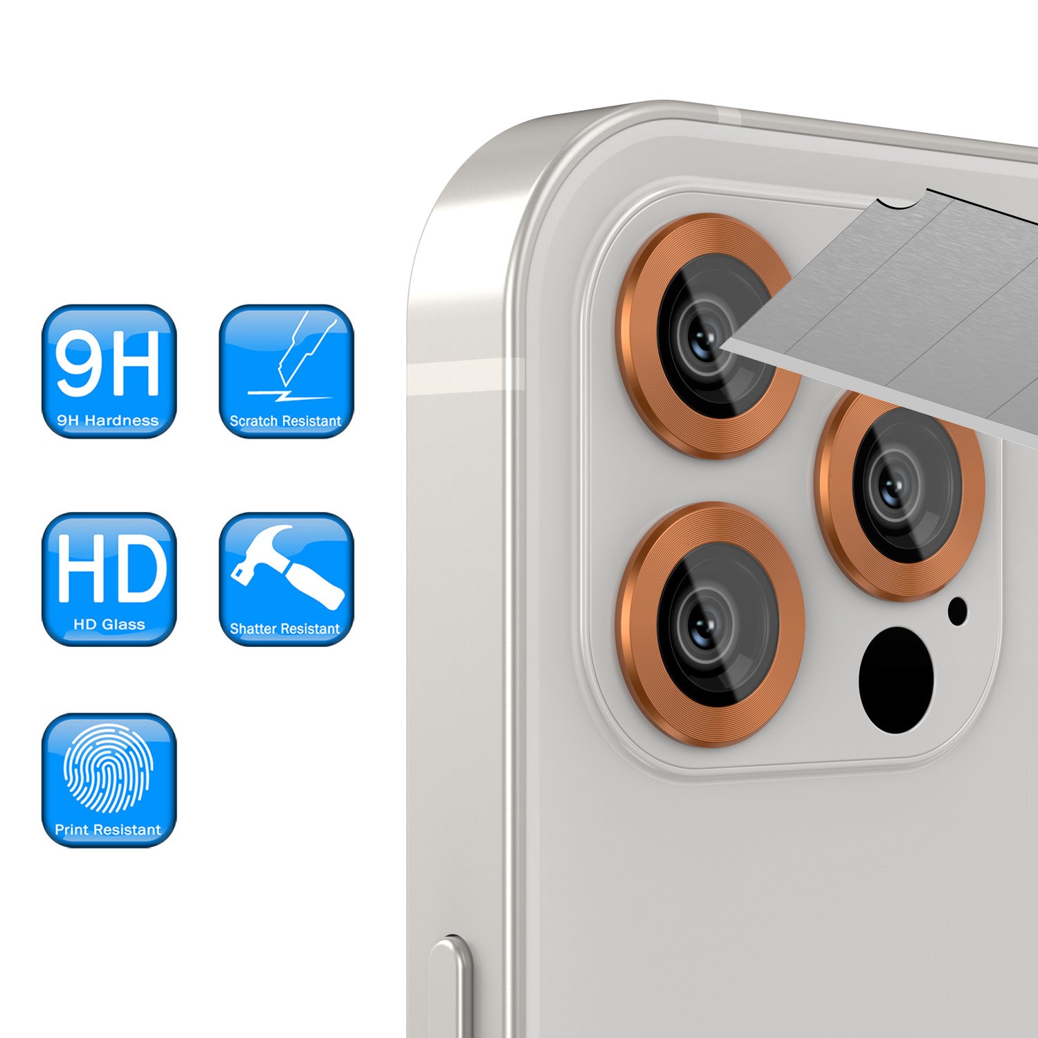 [3 Pack] Punkcase for iPhone 12 Pro Max Camera Protector Ring [Orange]
