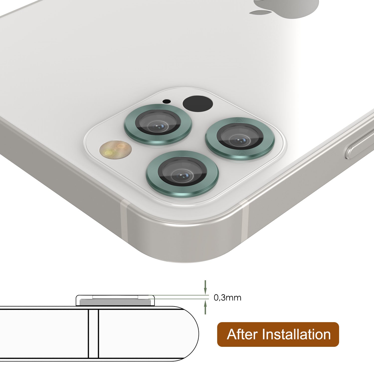 [3 Pack] Punkcase for iPhone 12 Pro Max Camera Protector Ring [Dark Green]