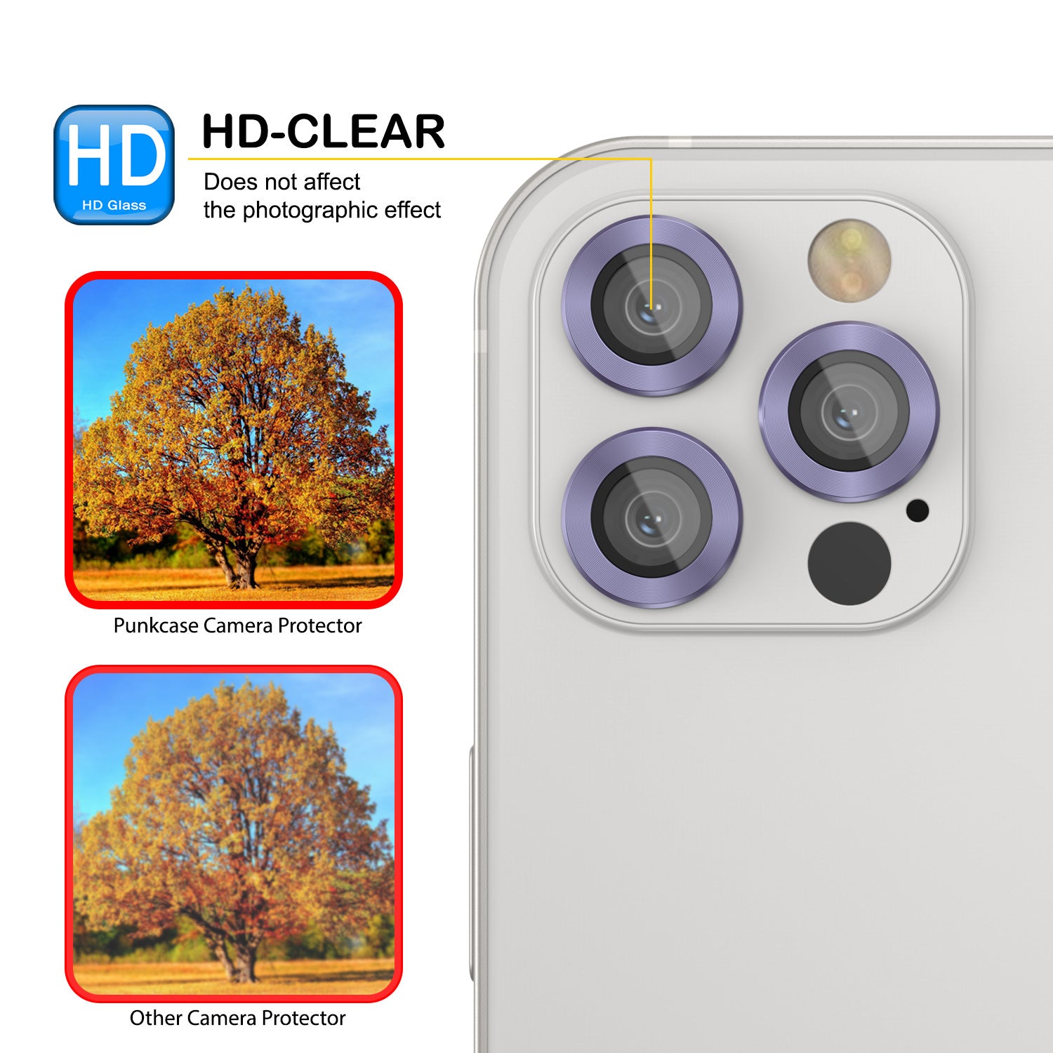 [3 Pack] Punkcase for iPhone 12 Pro Max Camera Protector Ring [Purple]