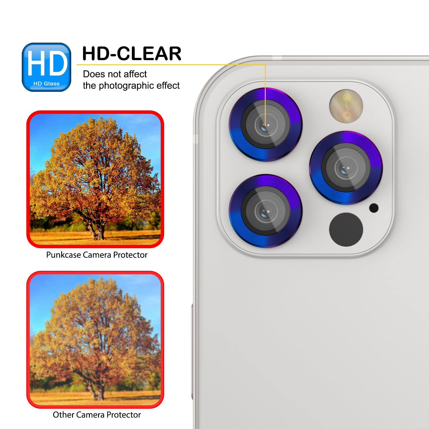 [3 Pack] Punkcase for iPhone 12 Pro Max Camera Protector Ring [Rainbow]