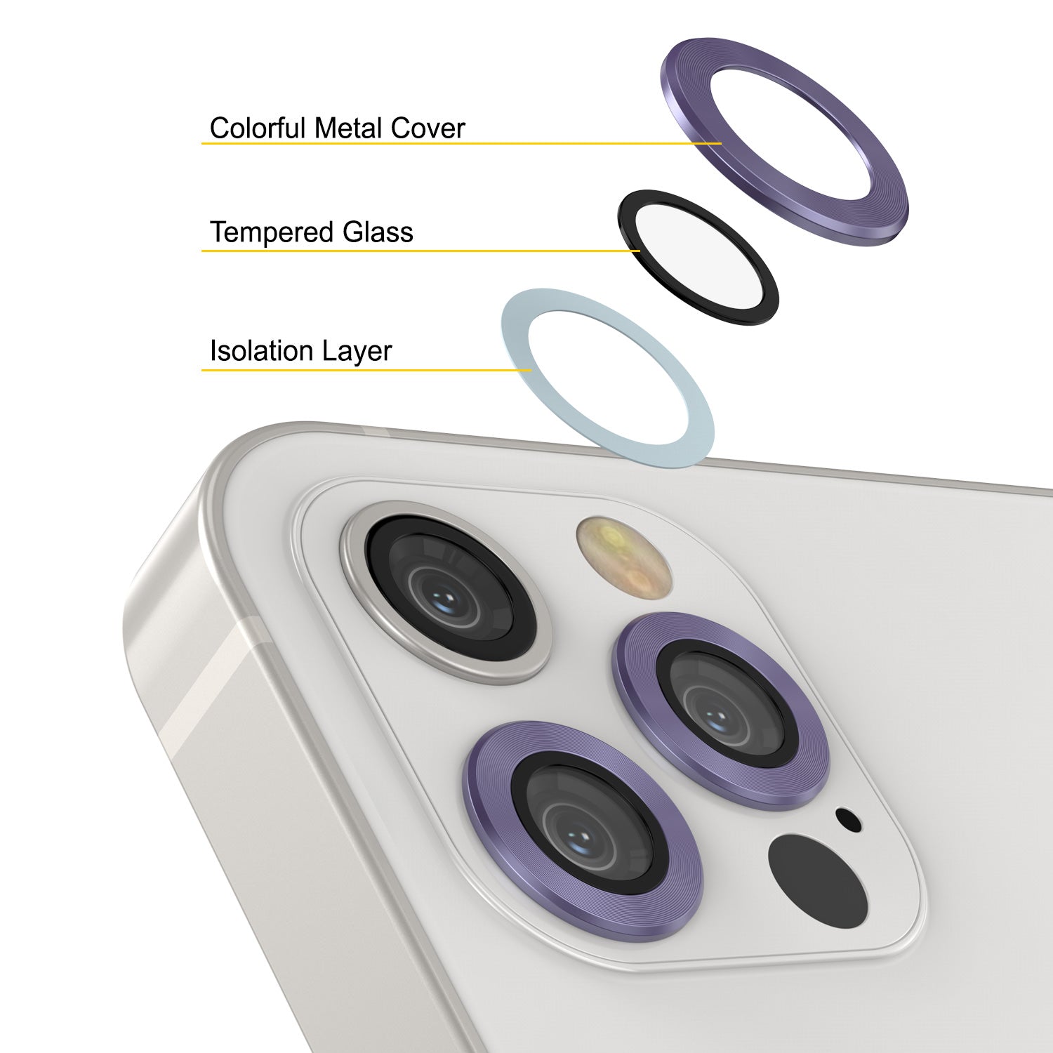 [3 Pack] Punkcase for iPhone 12 Pro Max Camera Protector Ring [Purple]