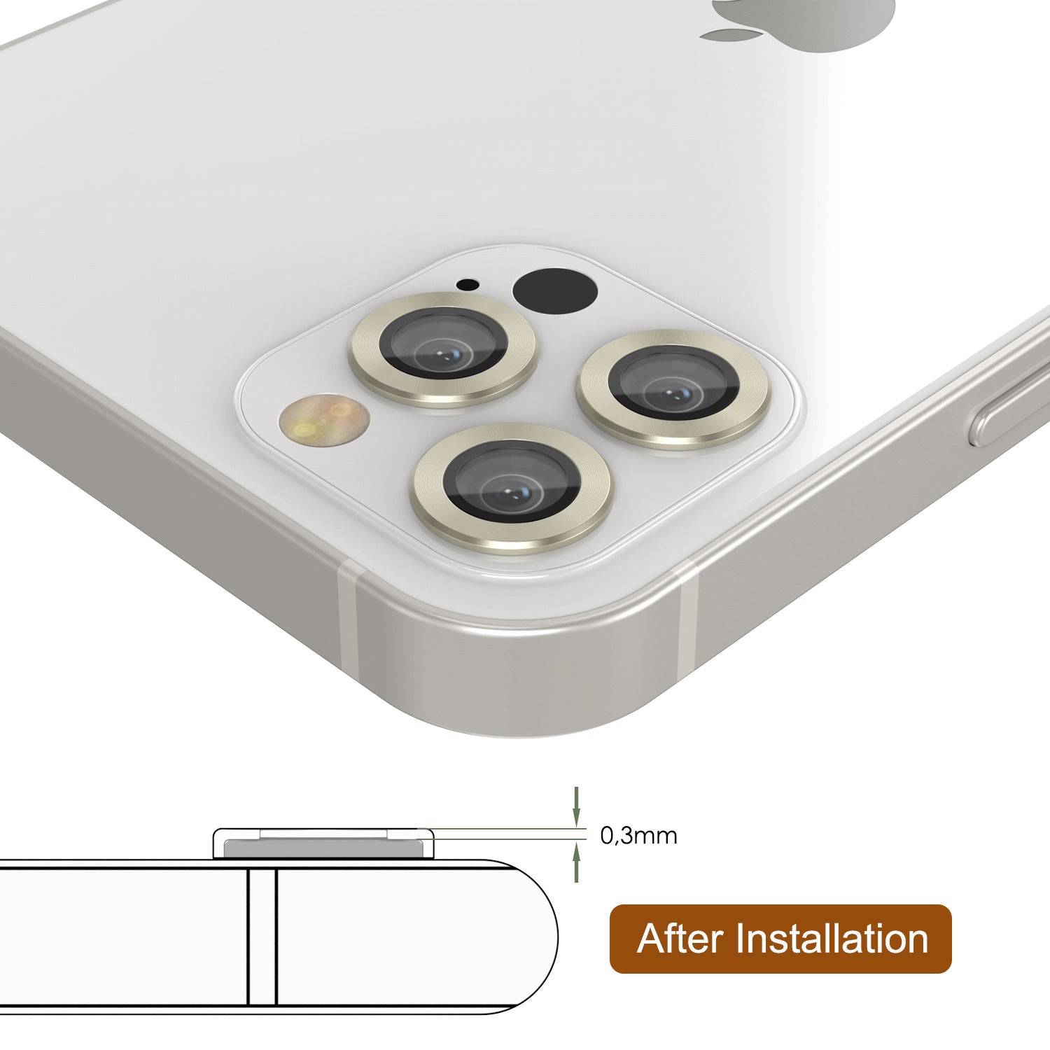 [3 Pack] Punkcase for iPhone 12 Pro Max Camera Protector Ring [Gold]