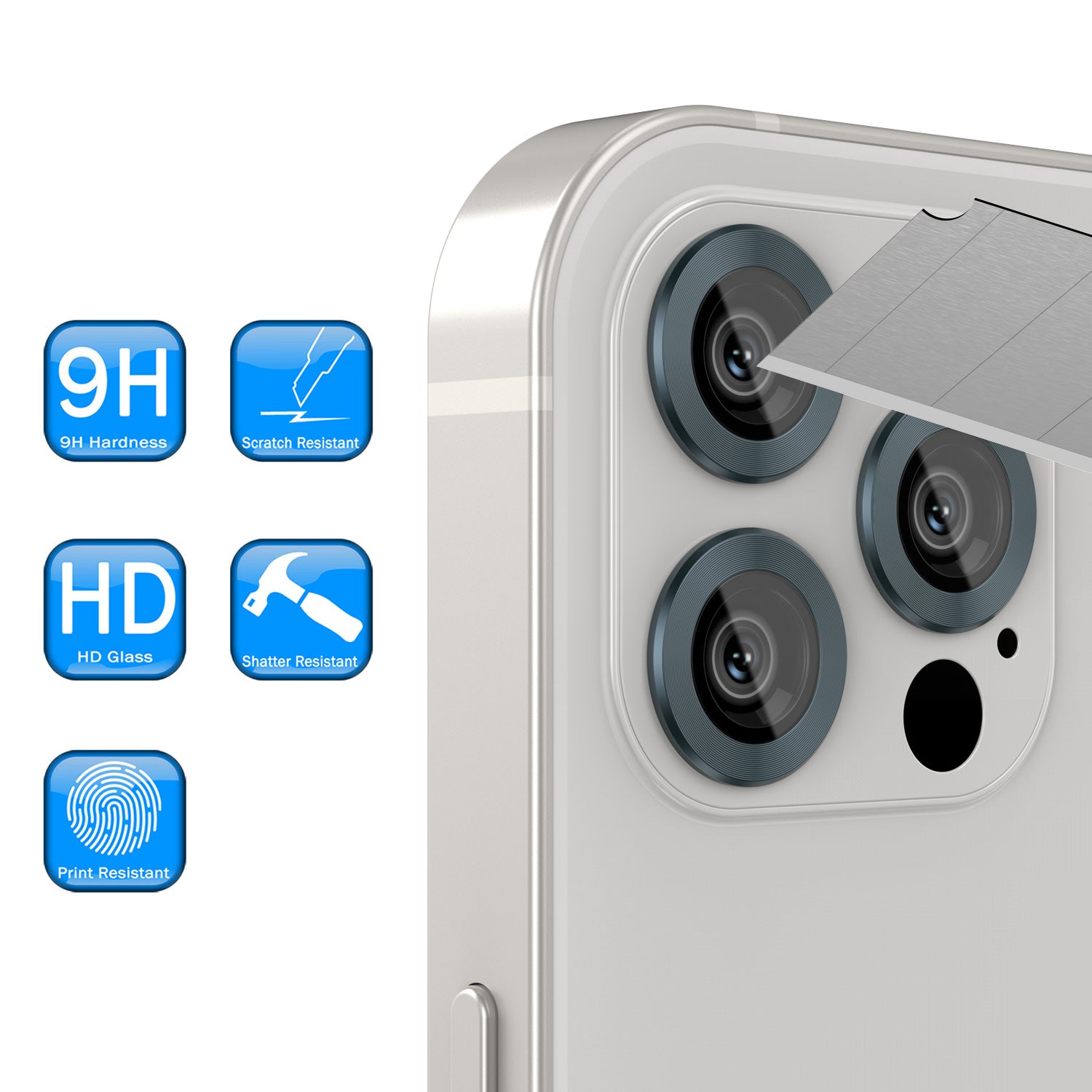 [3 Pack] Punkcase for iPhone 12 Pro Max Camera Protector Ring [Pacific Blue]