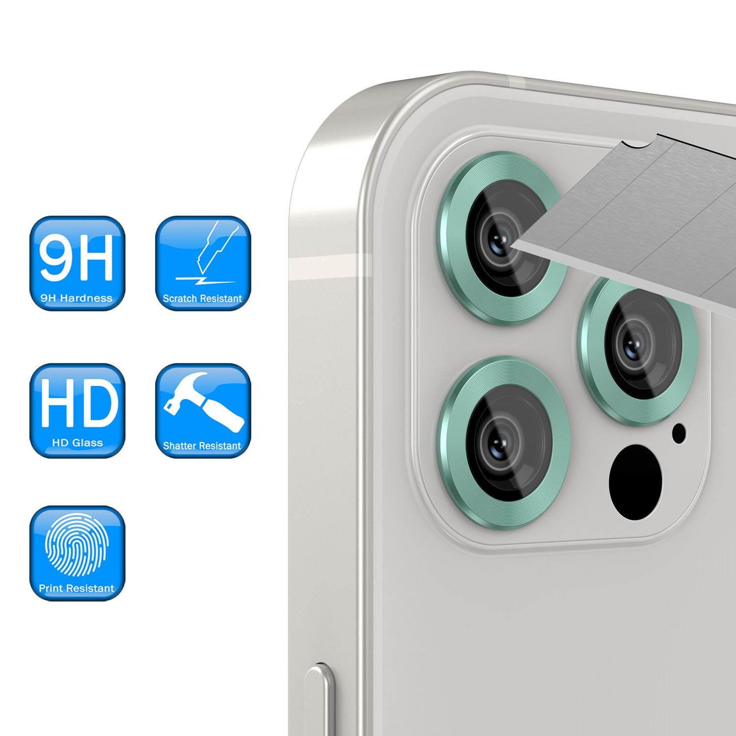 [3 Pack] Punkcase for iPhone 12 Pro Max Camera Protector Ring [Green]