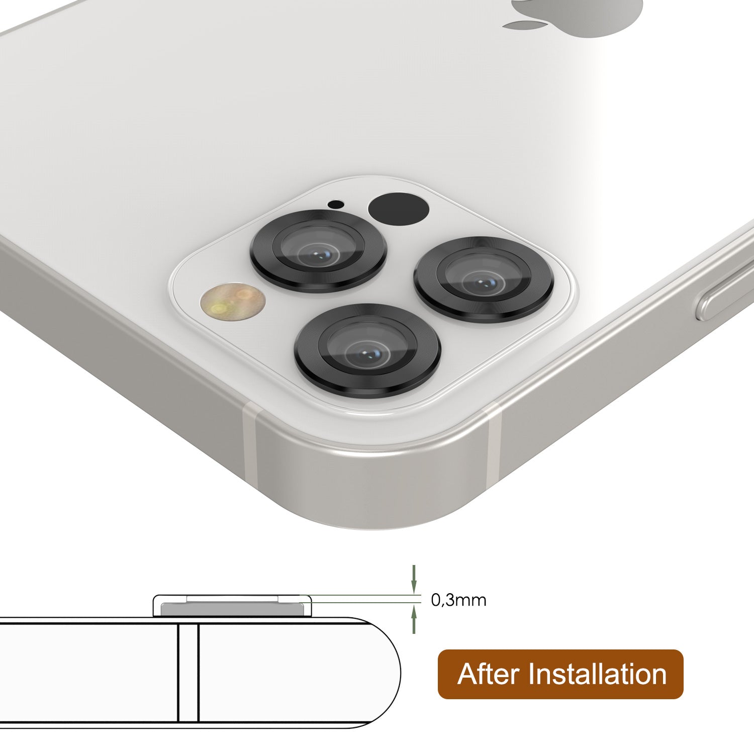 [3 Pack] Punkcase for iPhone 12 Pro Max Camera Protector Ring [Black]