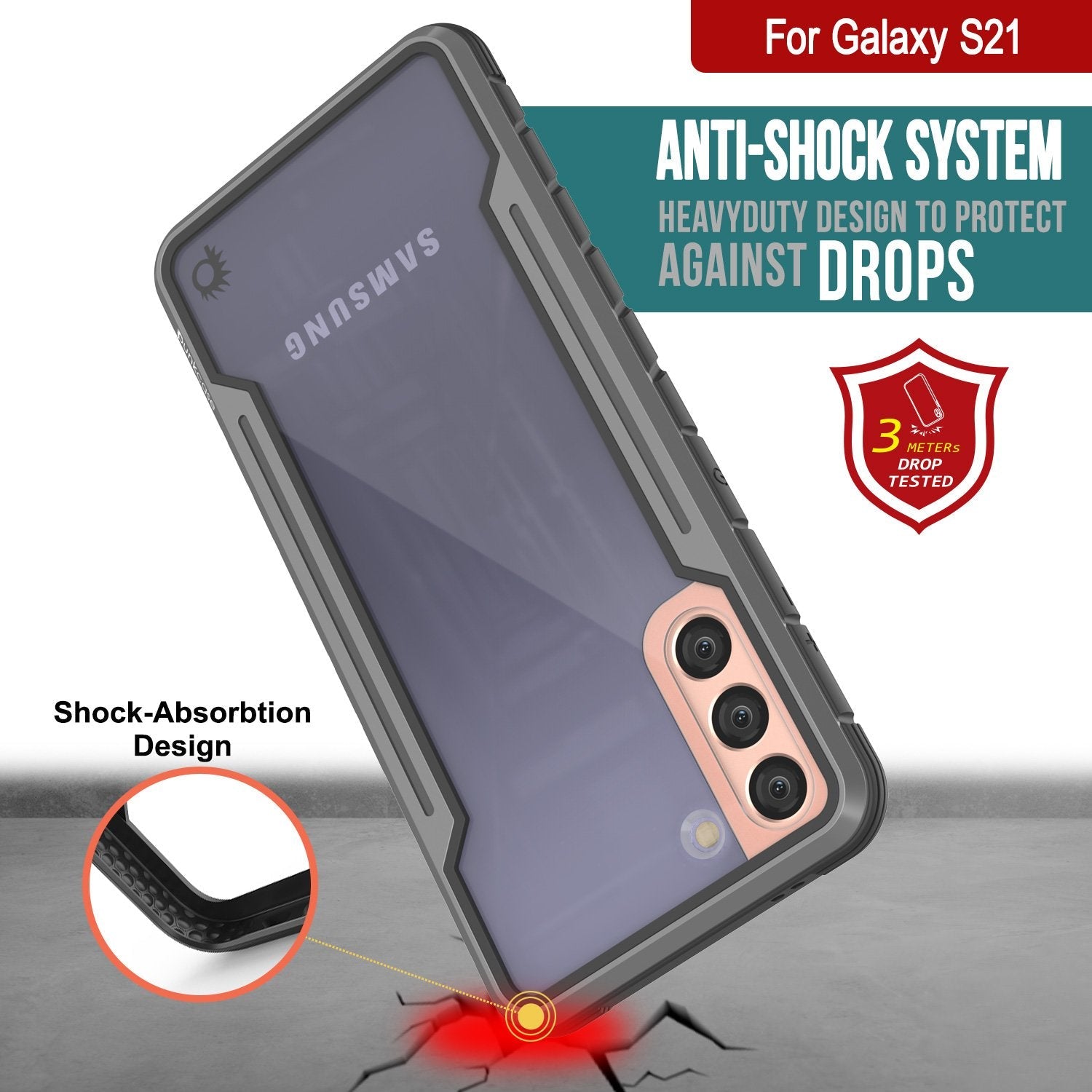 Punkcase S21 ravenger Case Protective Military Grade Multilayer Cover [Grey-Black]