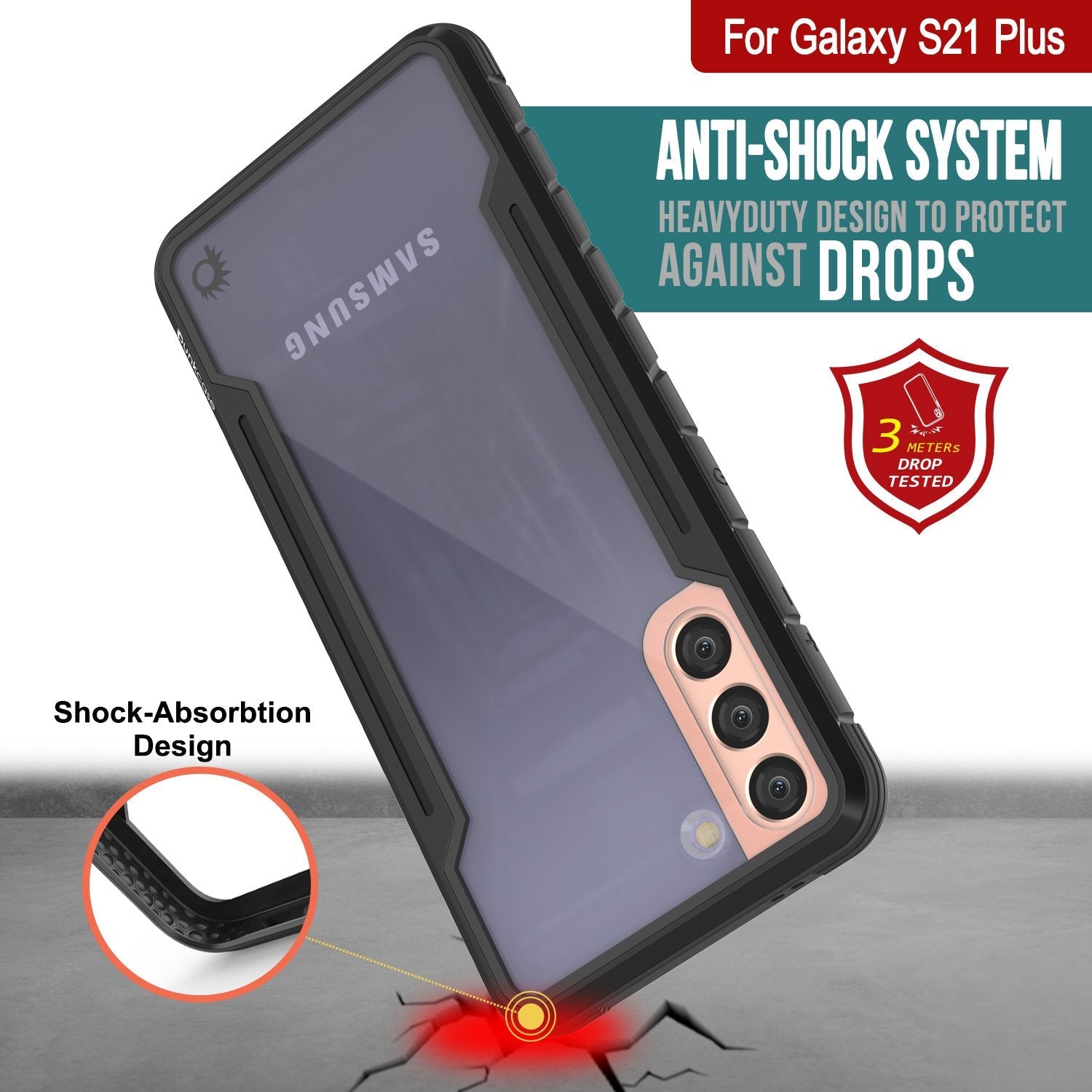 Punkcase S21+ Plus ravenger Case Protective Military Grade Multilayer Cover [Black]