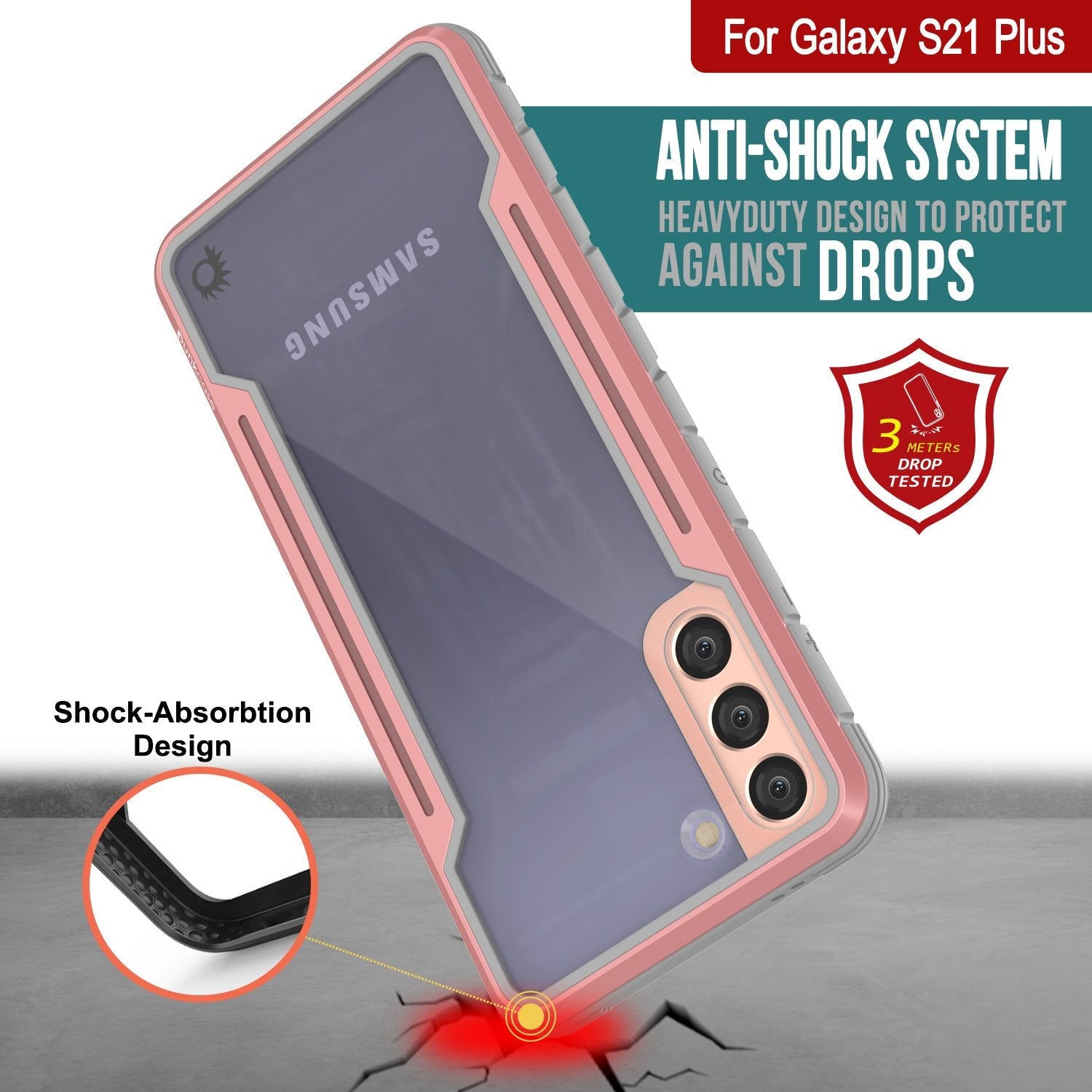 Punkcase S21+ Plus ravenger Case Protective Military Grade Multilayer Cover [Rose-Gold]