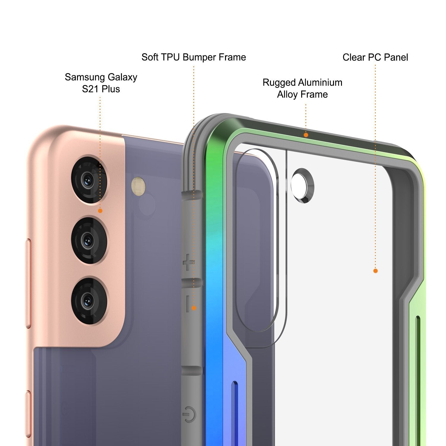 Punkcase S21+ Plus ravenger Case Protective Military Grade Multilayer Cover [Rainbow]