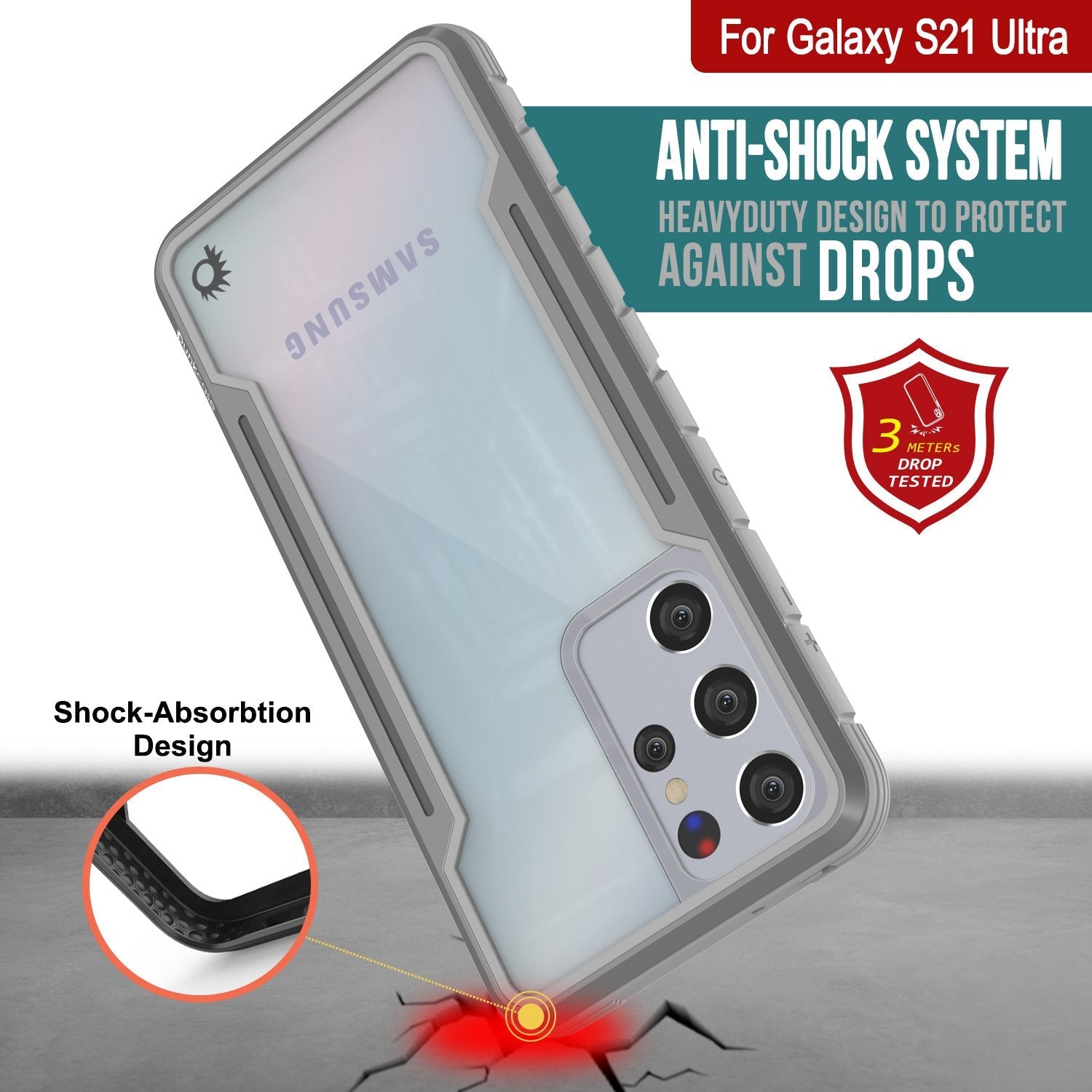 Punkcase S21 Ultra ravenger Case Protective Military Grade Multilayer Cover [Grey]