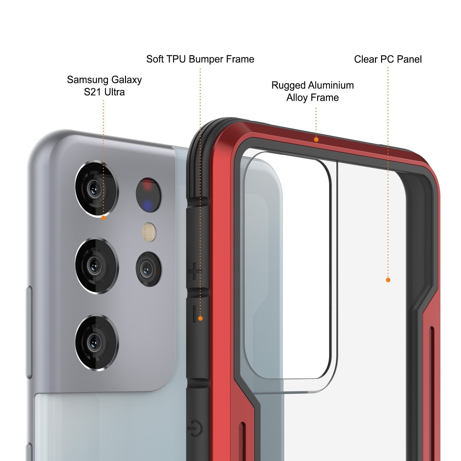 Punkcase S21 Ultra ravenger Case Protective Military Grade Multilayer Cover [Red]