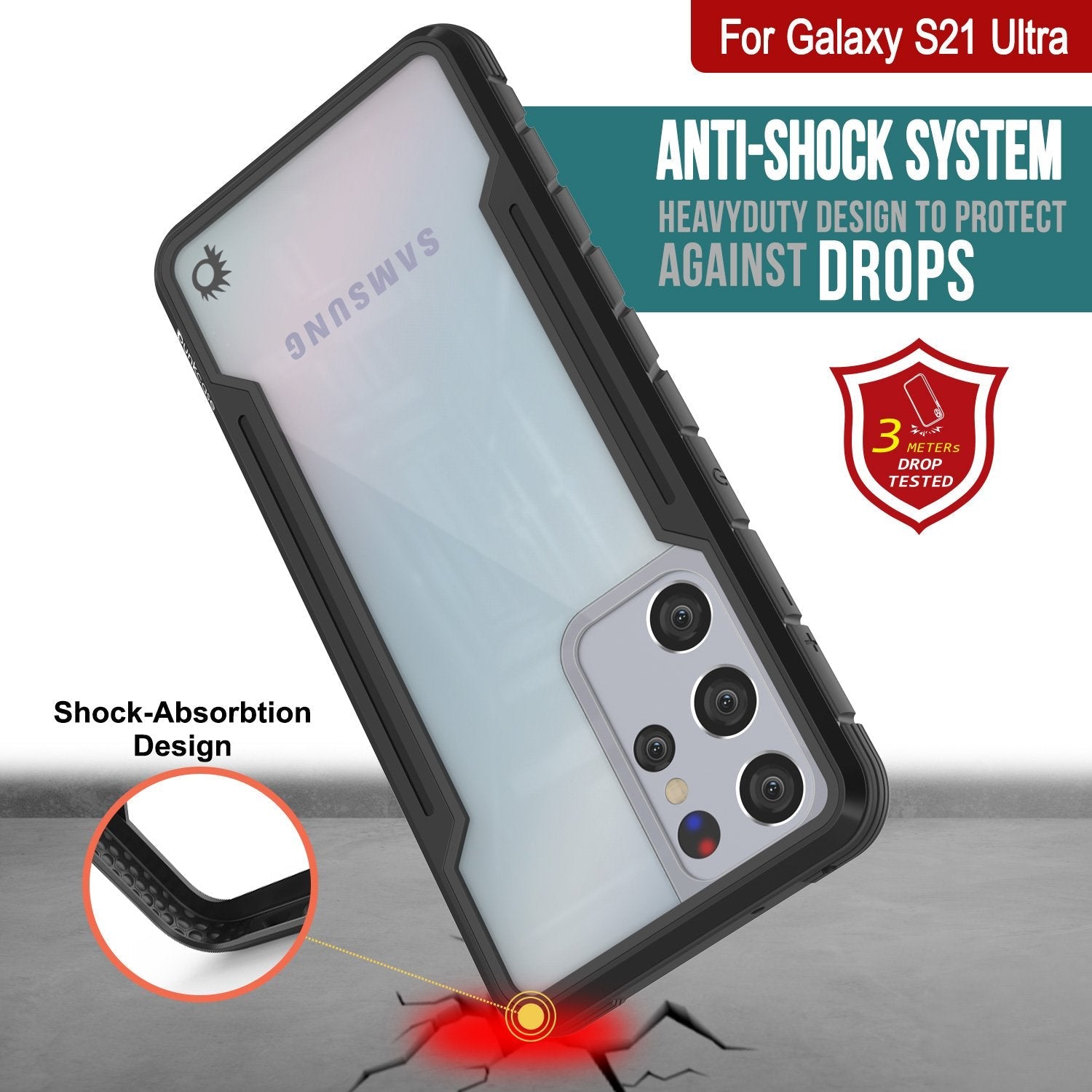 Punkcase S21 Ultra ravenger Case Protective Military Grade Multilayer Cover [Black]