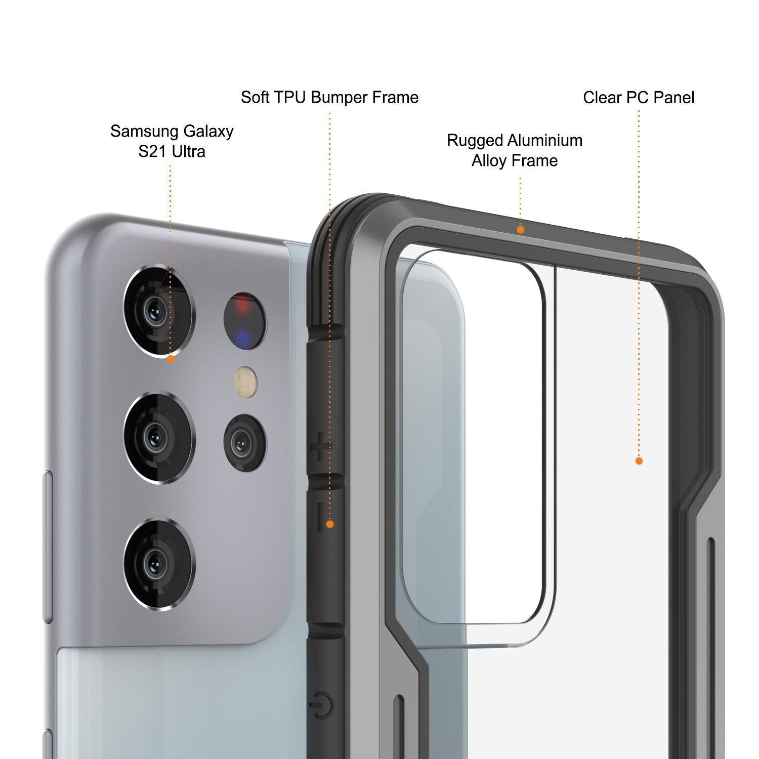 Punkcase S21 Ultra ravenger Case Protective Military Grade Multilayer Cover [Grey-Black]