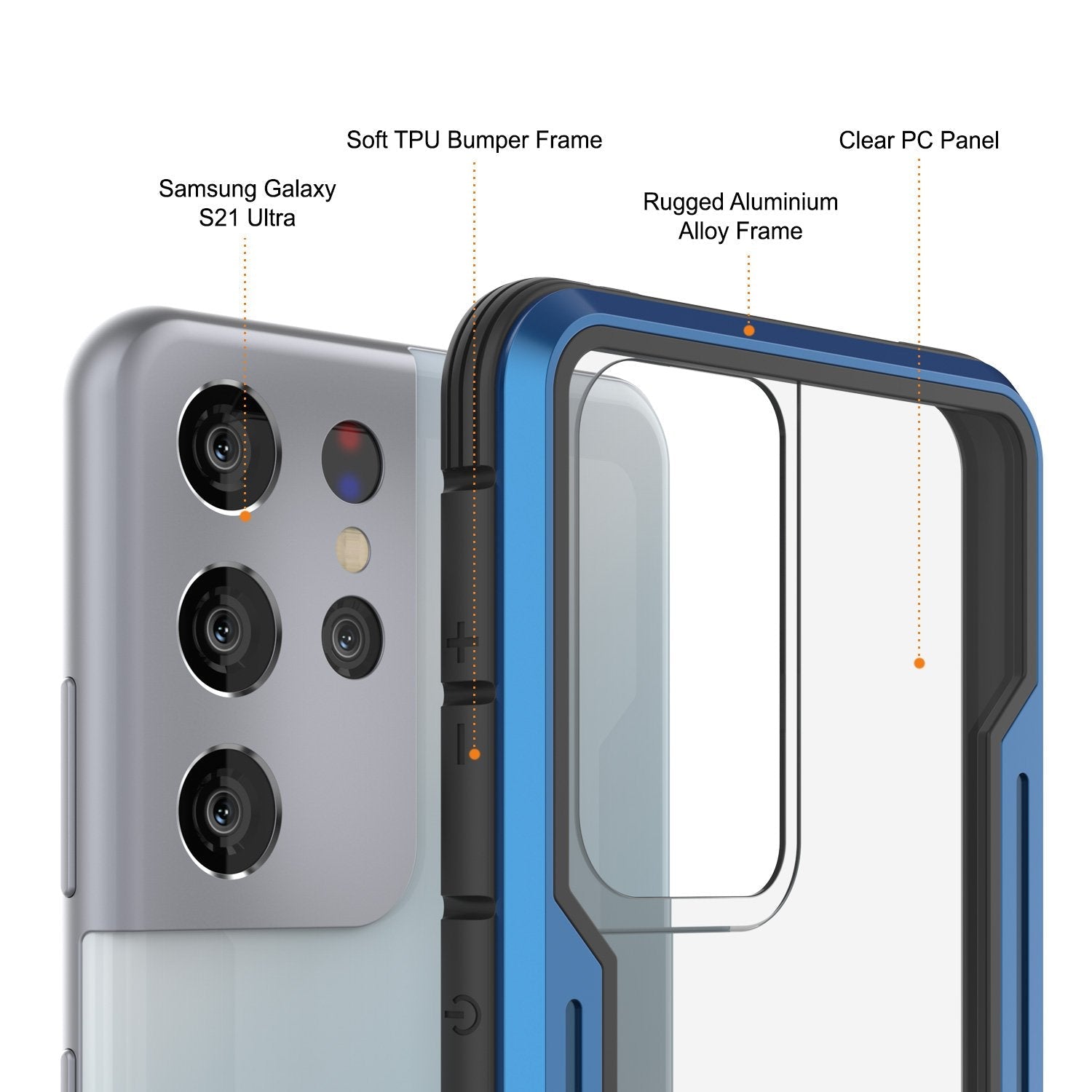 Punkcase S21 Ultra ravenger Case Protective Military Grade Multilayer Cover [Blue]